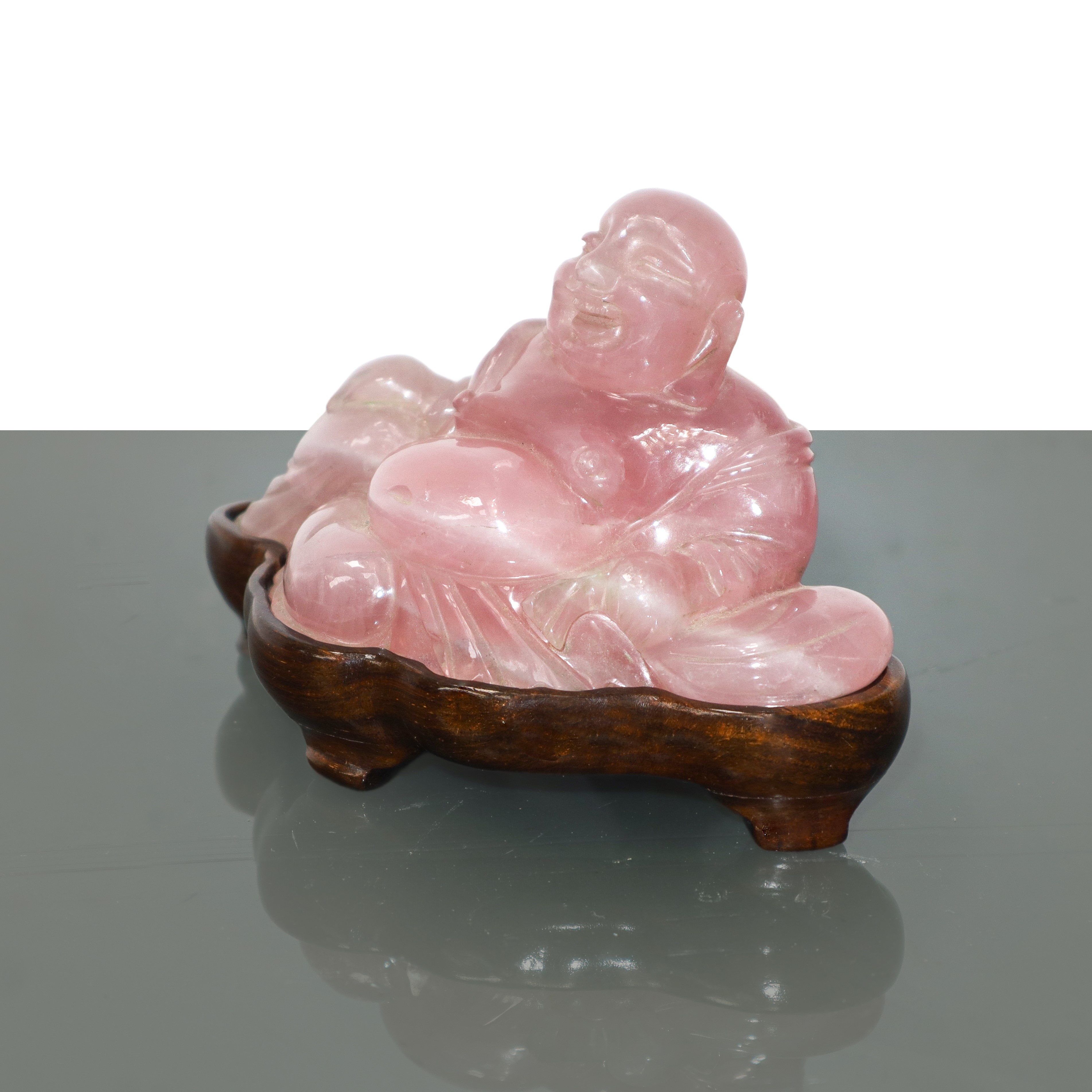 Buddha in giada rosa, h. 6,5 cm
