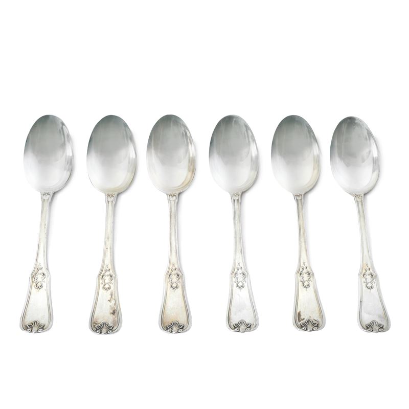 N°6 Cucchiaini in argento 800 con piccolo decoro sul bordo