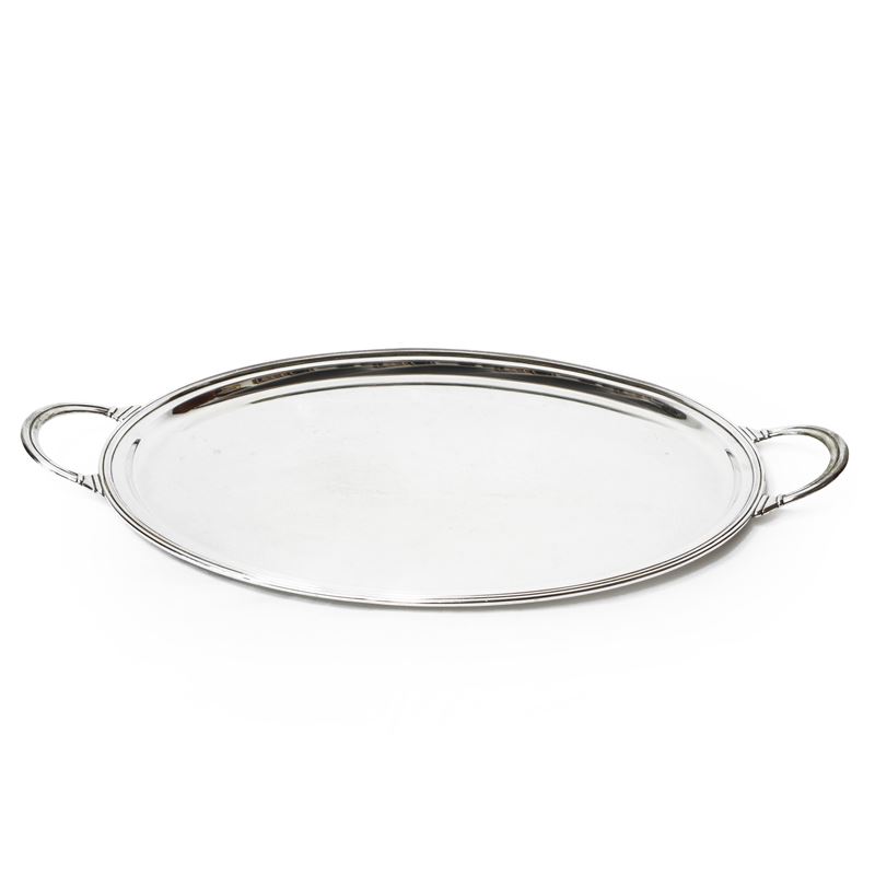 Vassoio in argento 800 con prese laterali