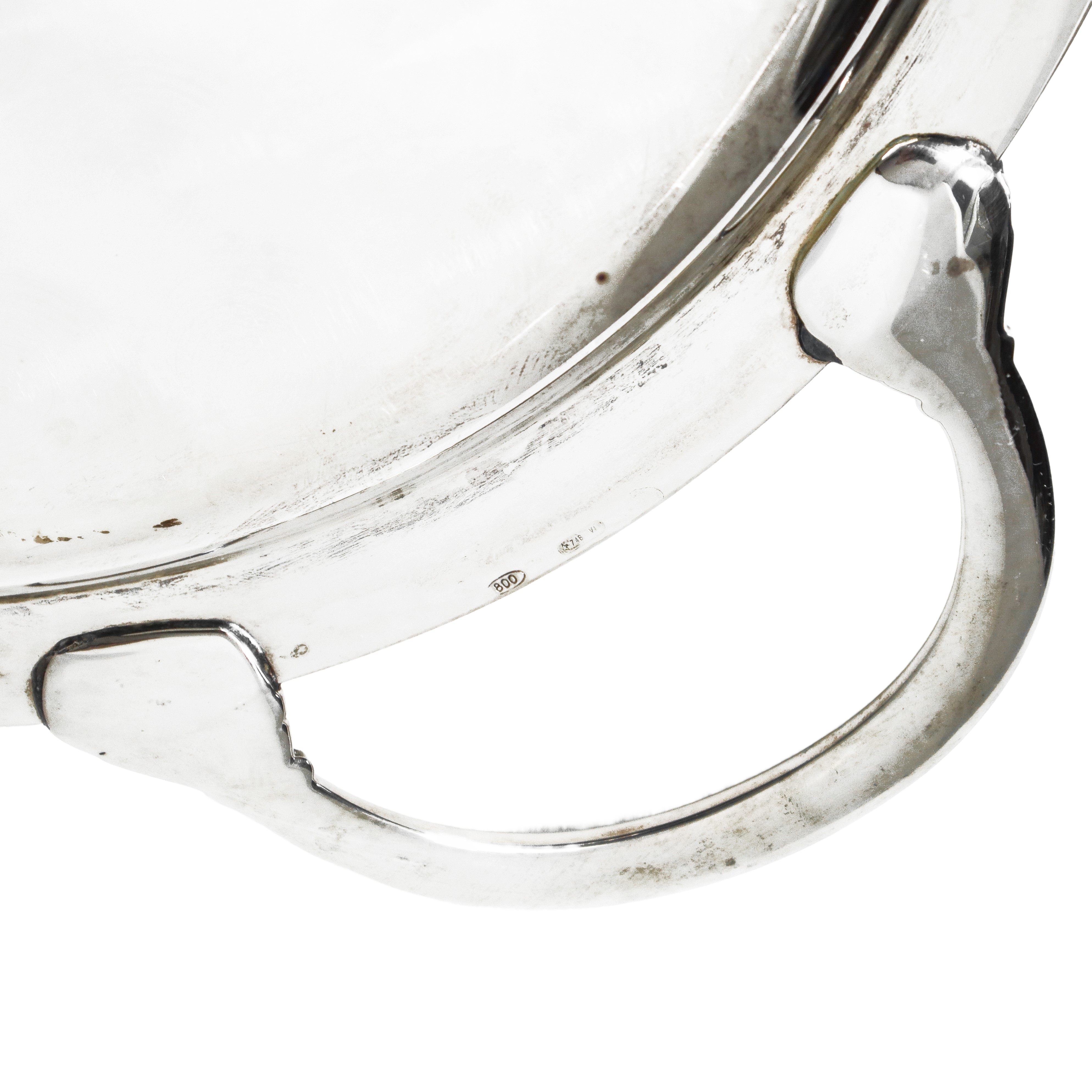 Vassoio in argento 800 con prese laterali