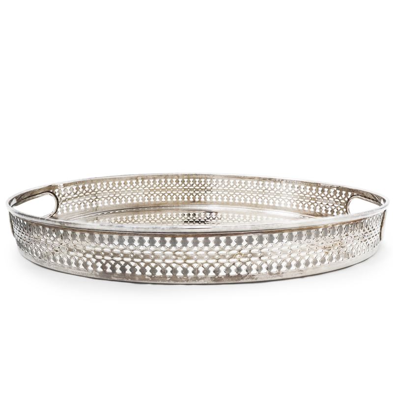 Vassoio ovale in argento 800 con bordo a ringhierina