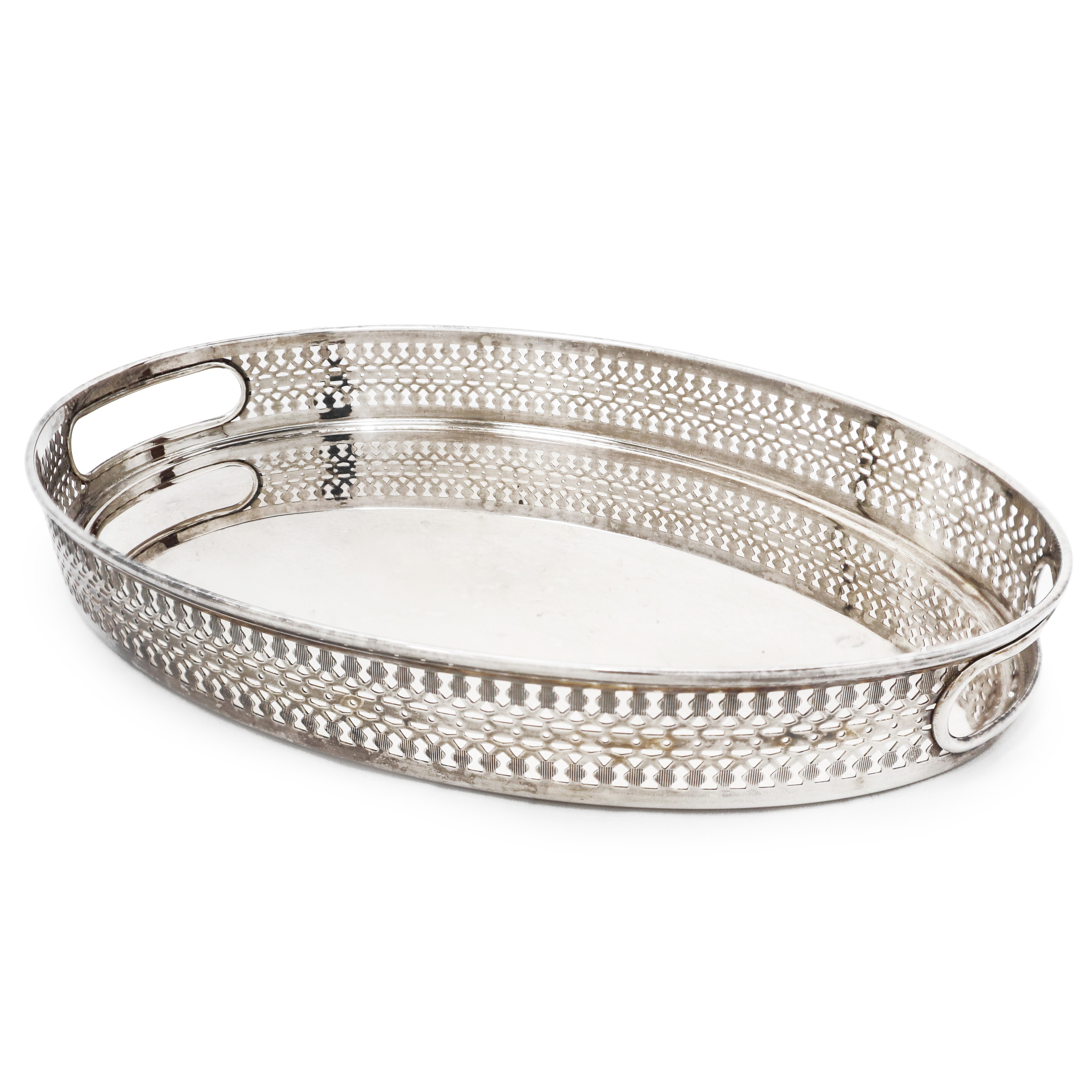 Vassoio ovale in argento 800 con bordo a ringhierina