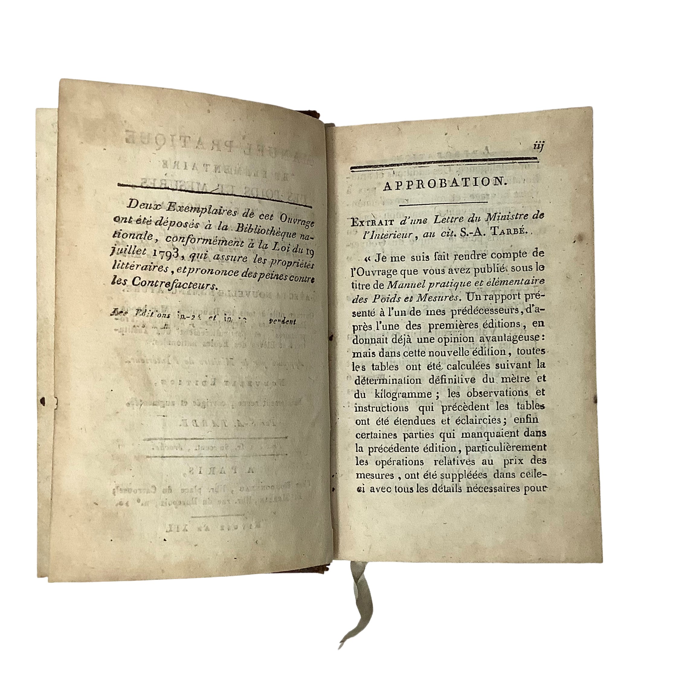 Manuel pratique et élémentaire des poids et mesures et du calcul décimal, 1803 (Nivose an XII)