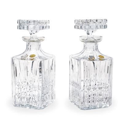 Coppia di bottiglie da whisky, cristallo sfaccettato