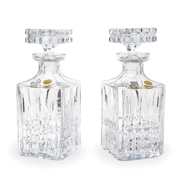 Pair of faceted crystal whiskey bottles