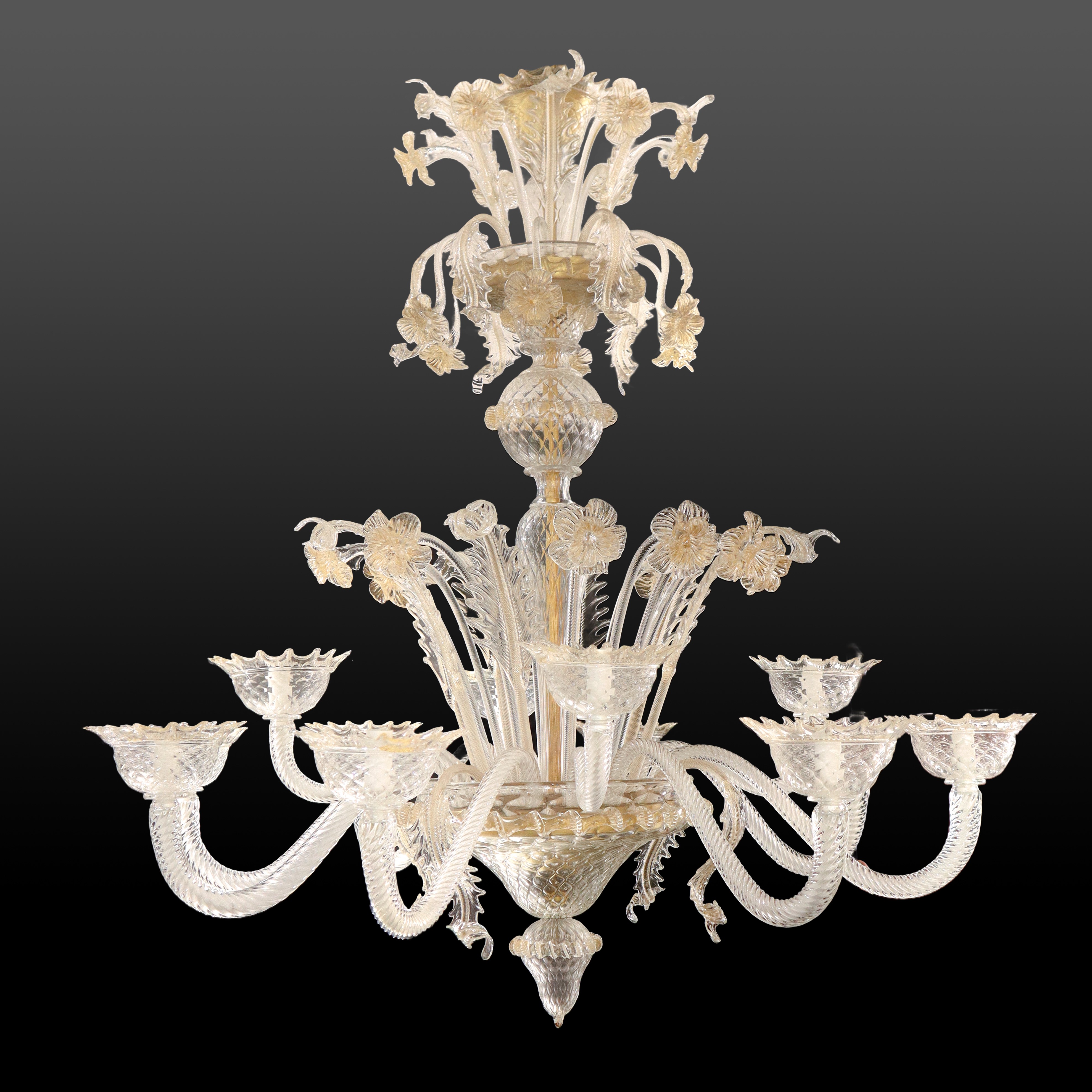 Lampadario in vetro di Murano a 12 luci, altezza 111 cm