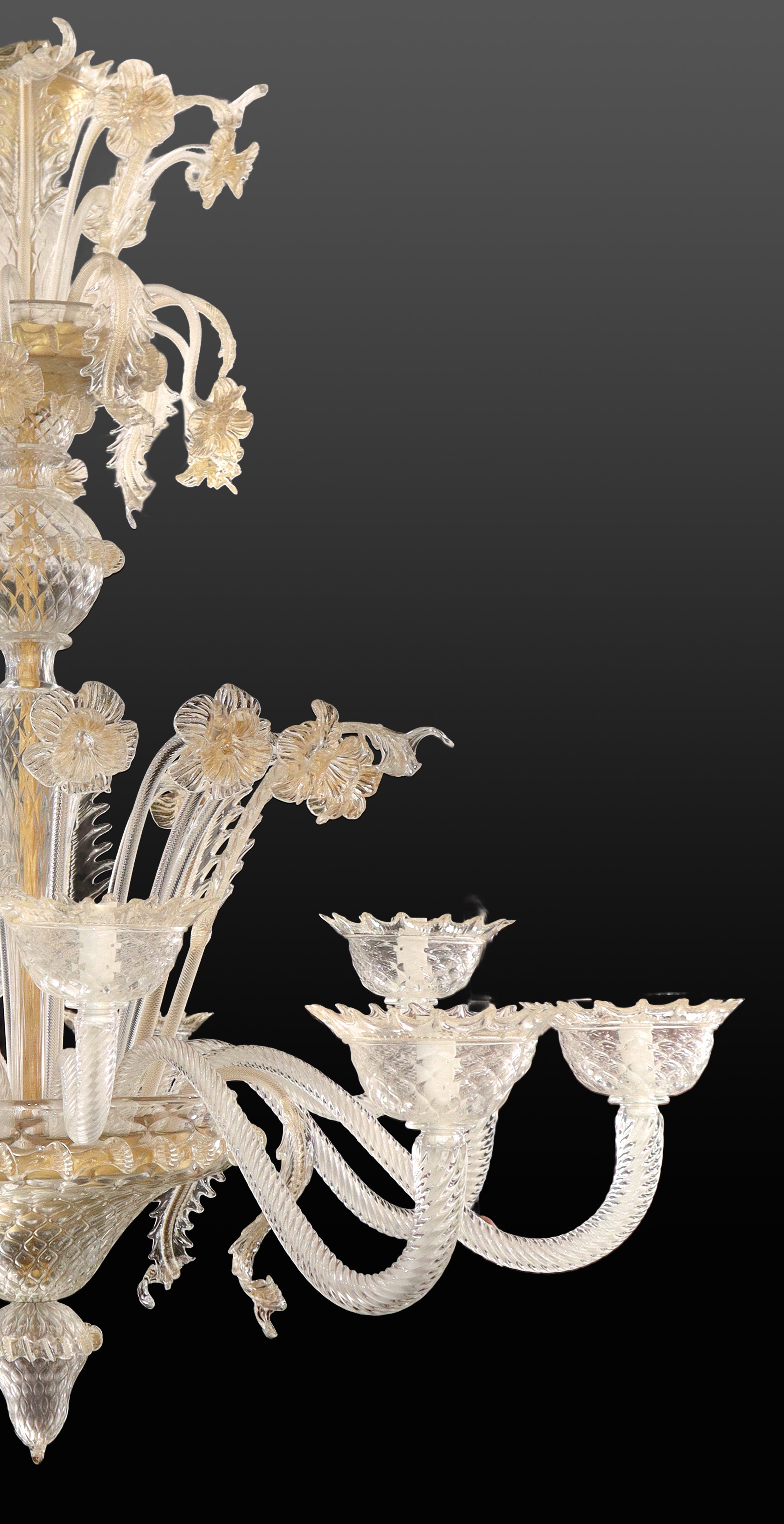 Lampadario in vetro di Murano a 12 luci, altezza 111 cm