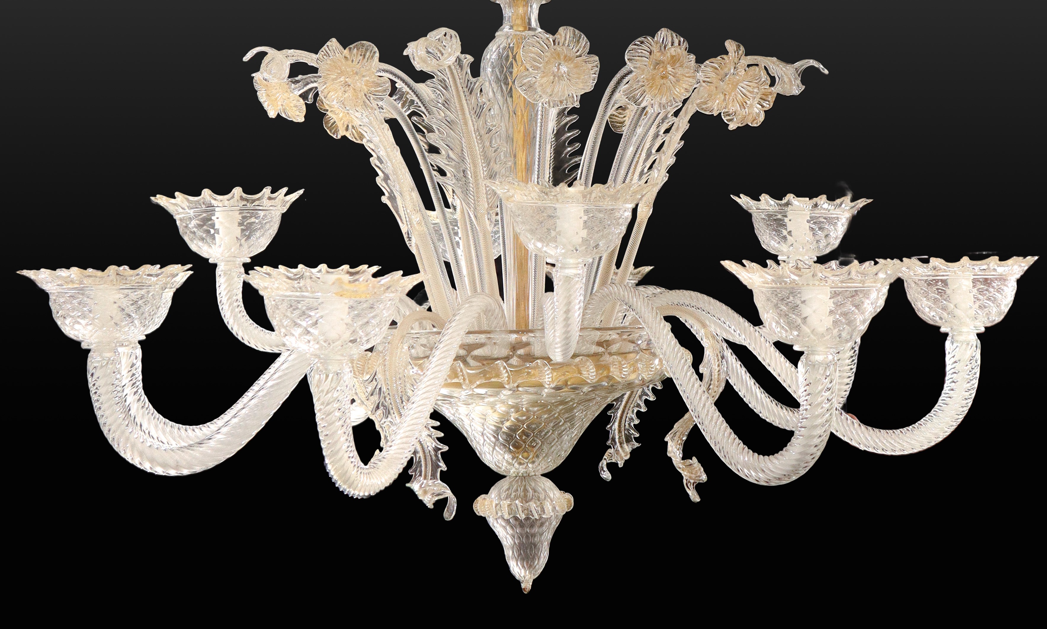 Lampadario in vetro di Murano a 12 luci, altezza 111 cm