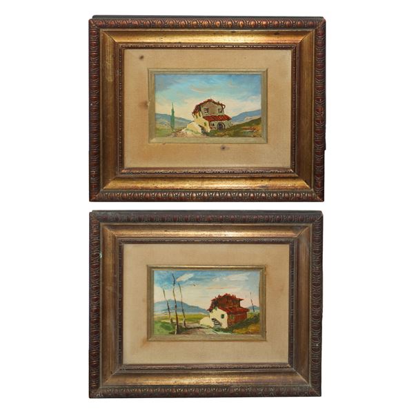 Enzo Lenzi - Couple of small country landscapes with house
