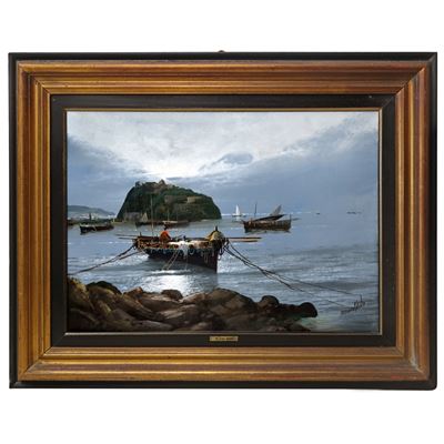 Marina notturna, olio su tela