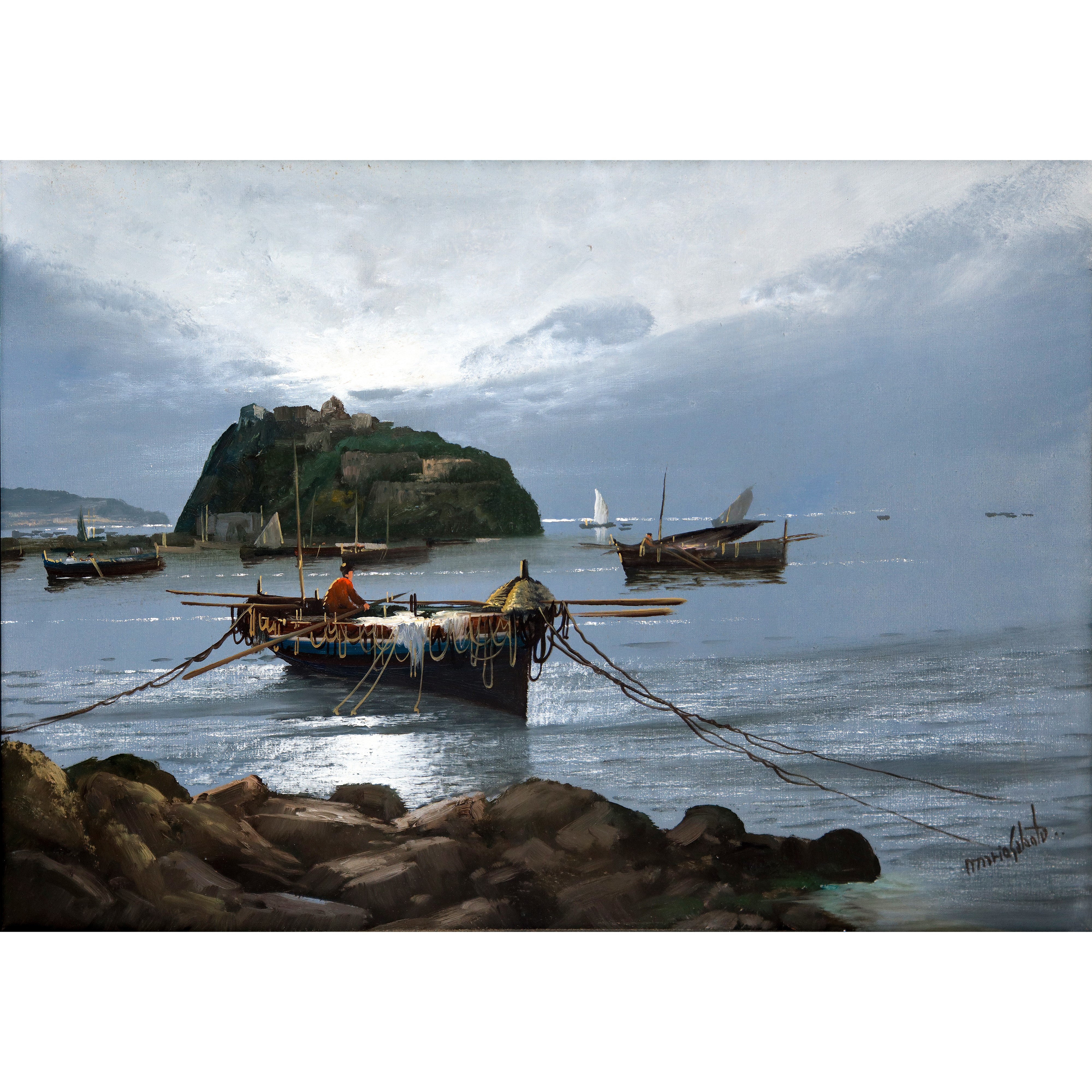 Mario Galanti - Marina notturna, olio su tela