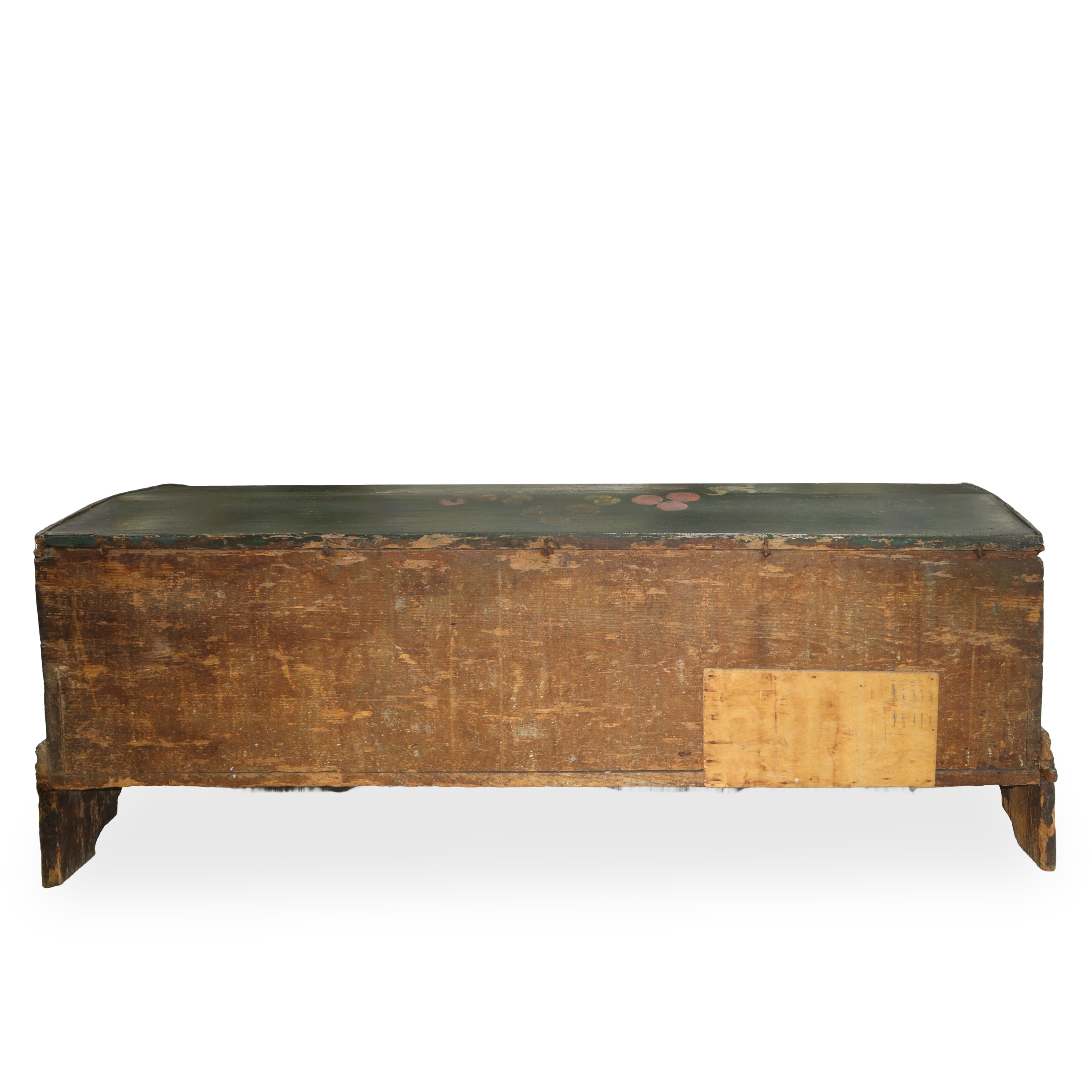Cassapanca in legno laccato verde con motivi floreali, XVIII secolo