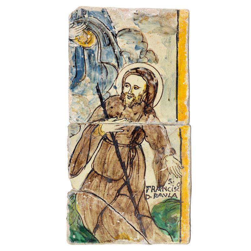 Maiolica di Caltagirone raffigurante San francesco di Paola