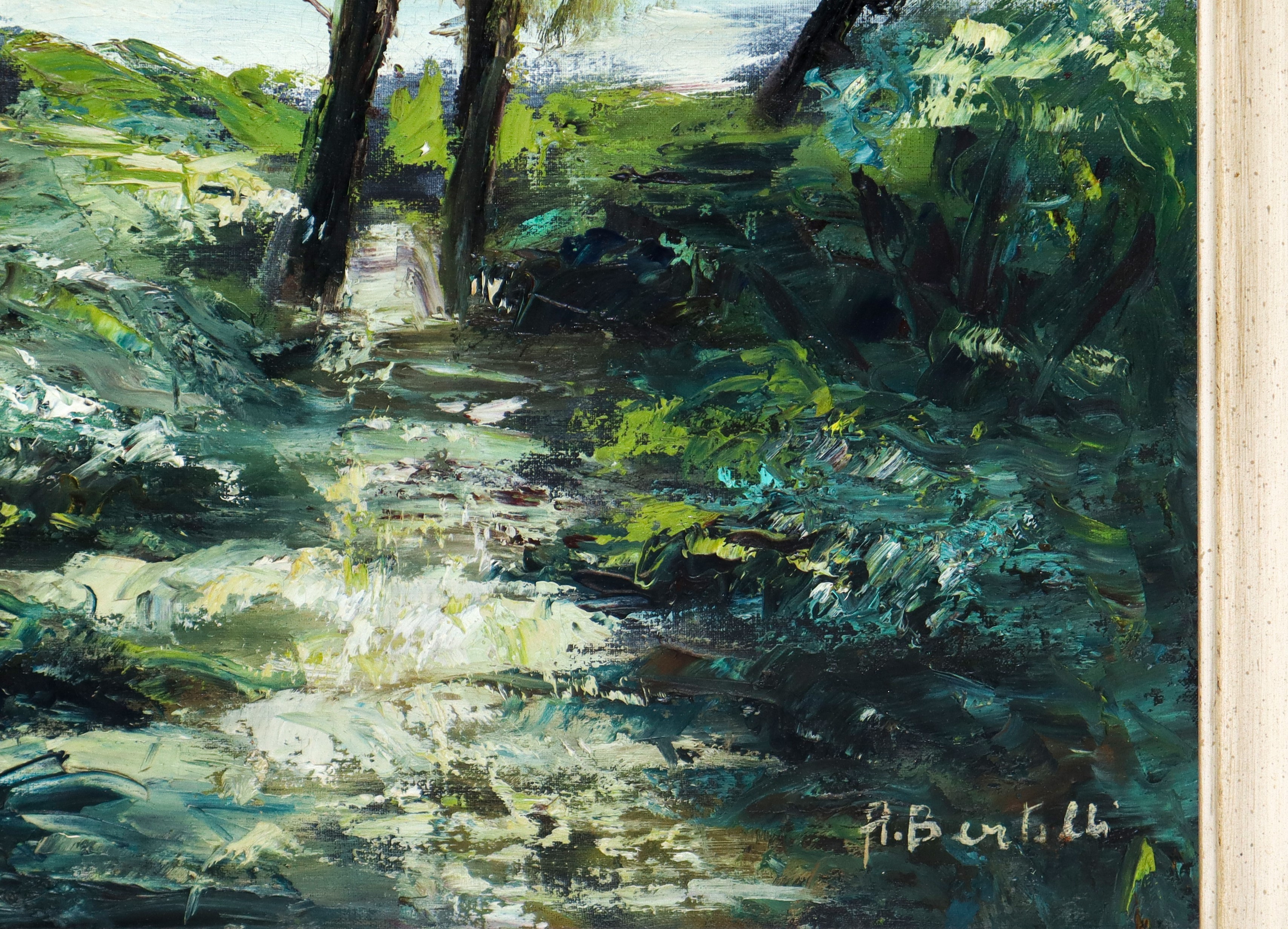 Veduta di Paese con Specchio D'acqua e Alberi