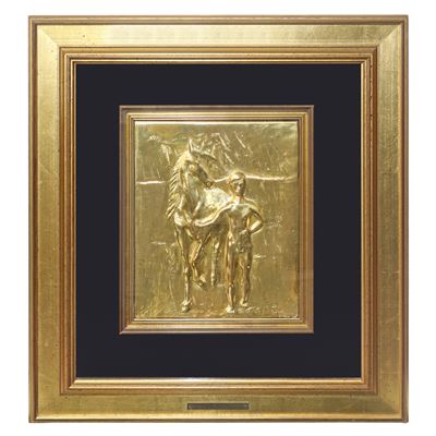 Pablo Picasso, Ragazzo e cavallo (da Picasso) — lastra in argento dorato, 1982