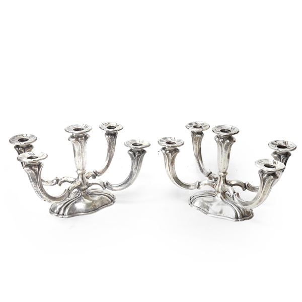 Coppia di candelabri a 5 luci in argento 800