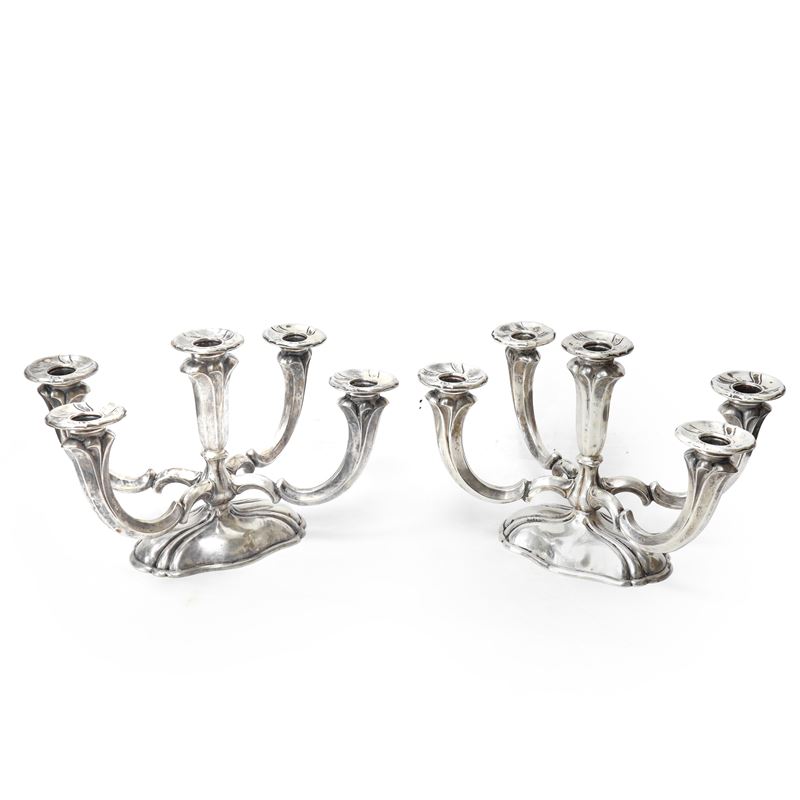 Coppia di candelabri a 5 luci in argento 800