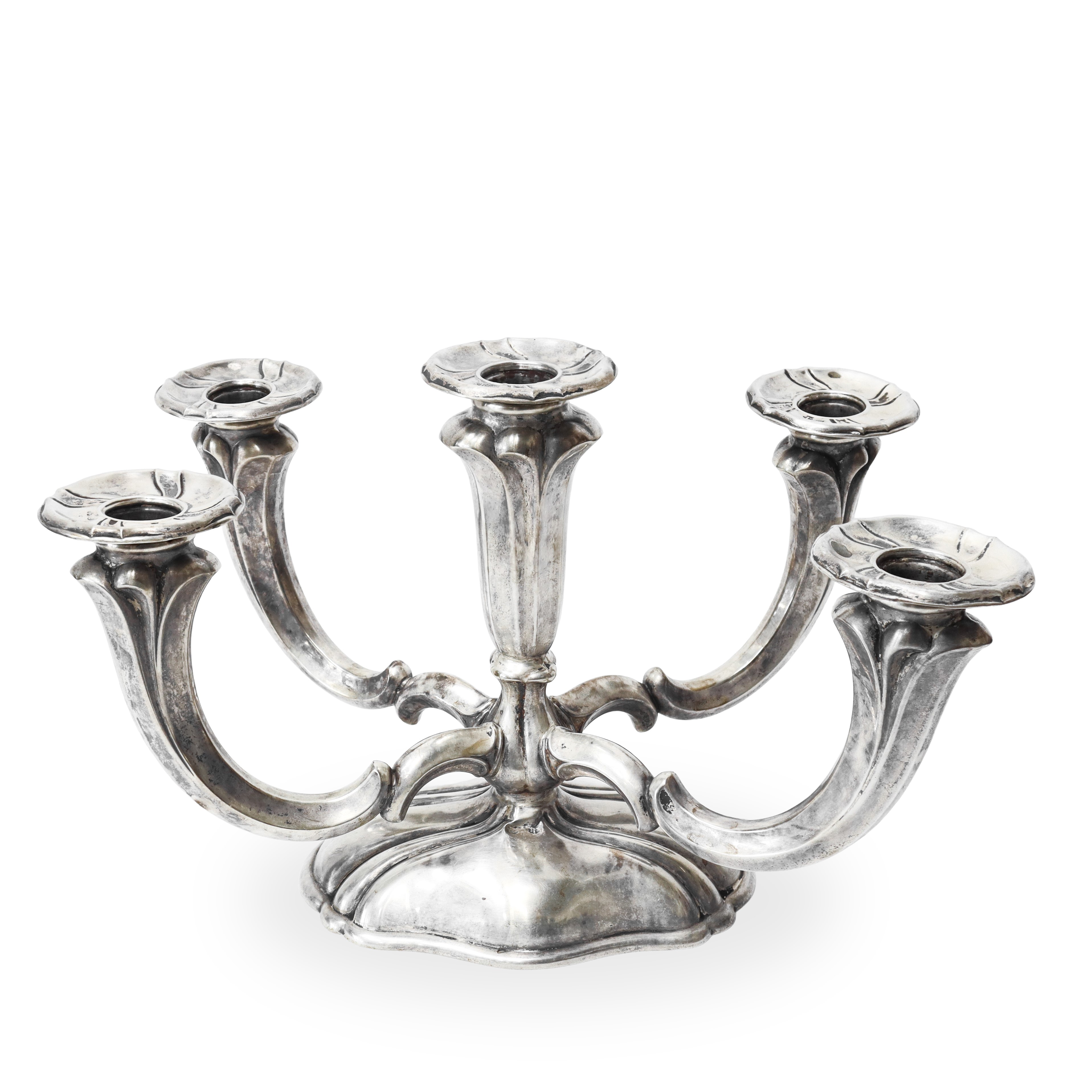 Coppia di candelabri a 5 luci in argento 800