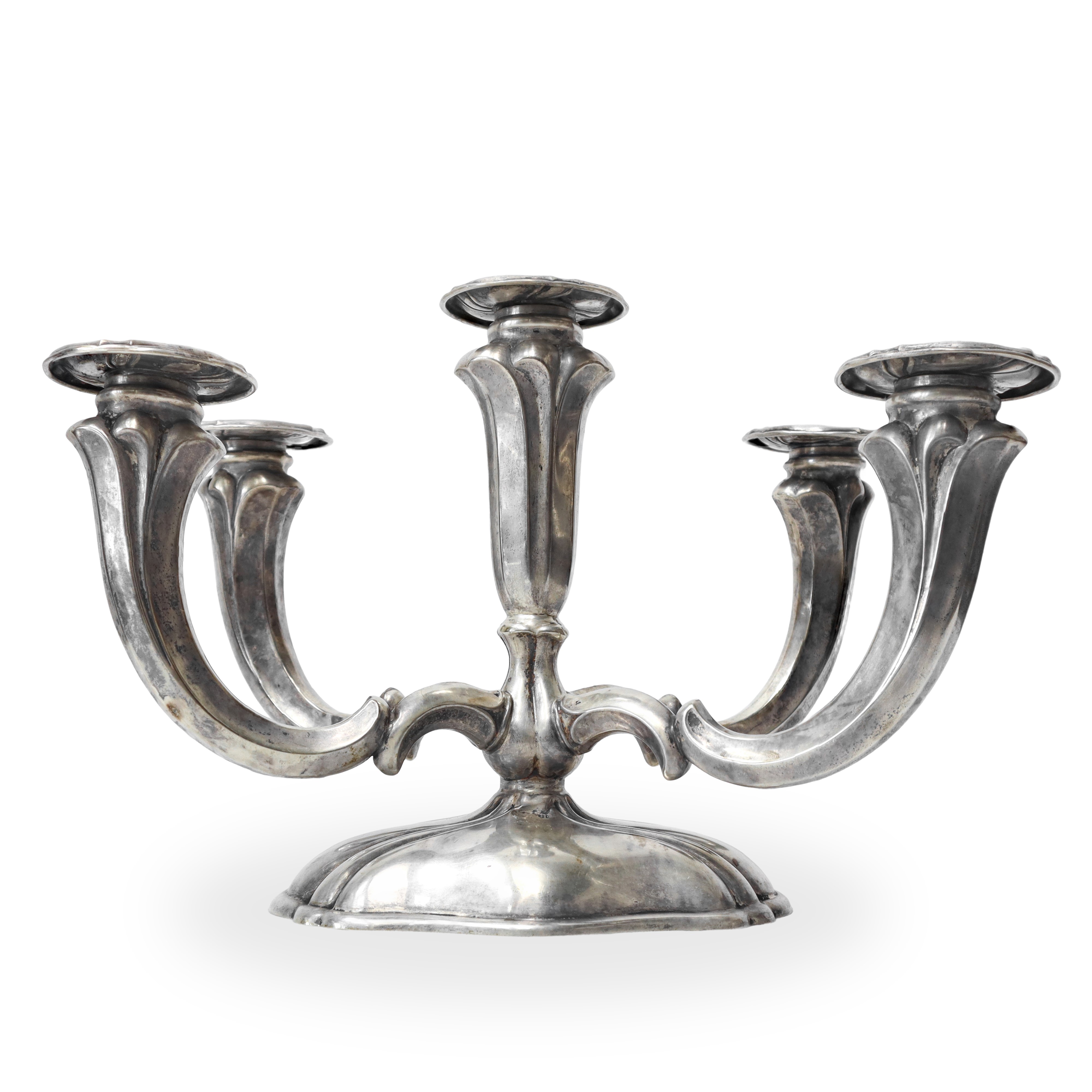 Coppia di candelabri a 5 luci in argento 800