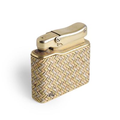 Accendino con astuccio in oro 750 bicolore, intrecciato