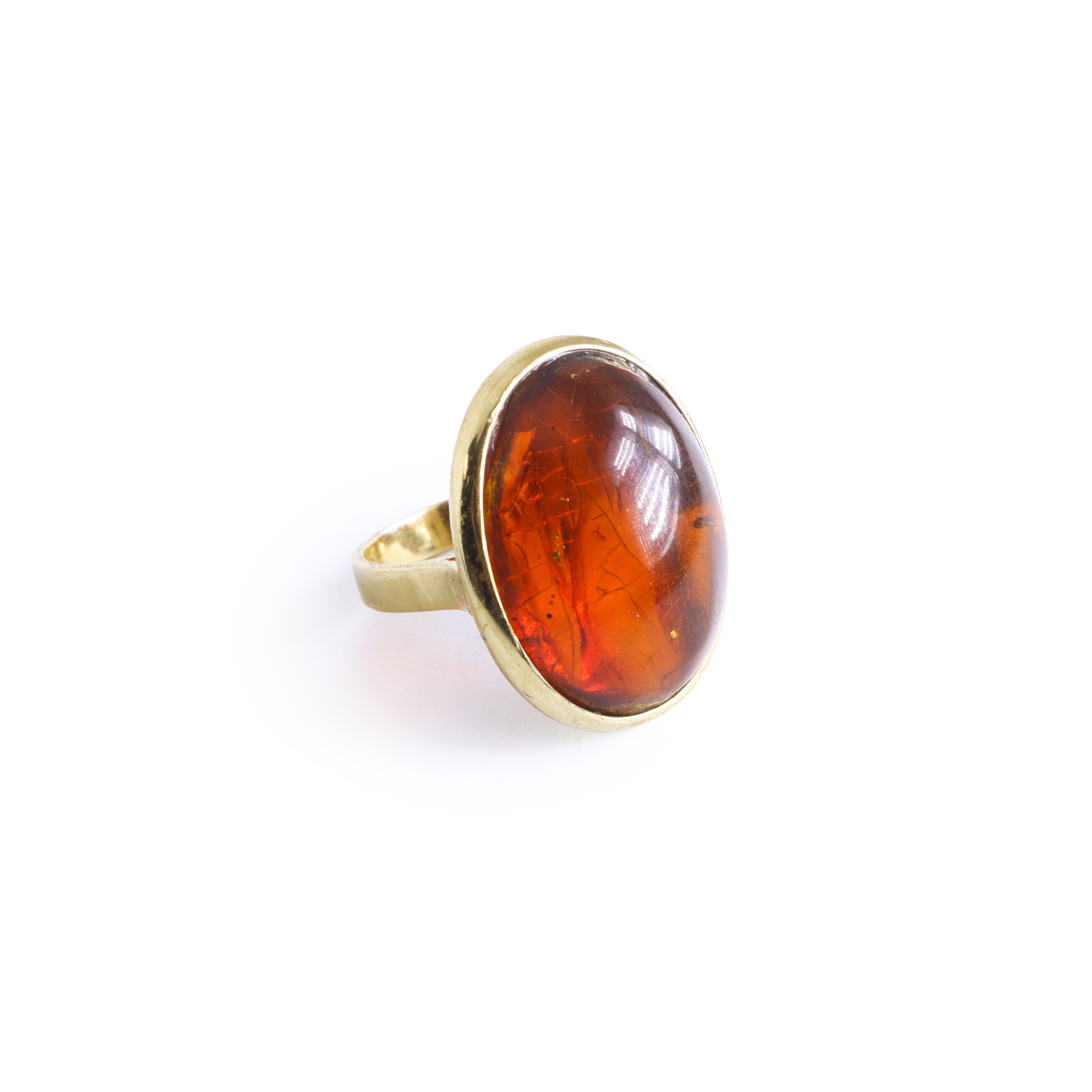 Anello in oro giallo 750 con ambra, misura 11,5