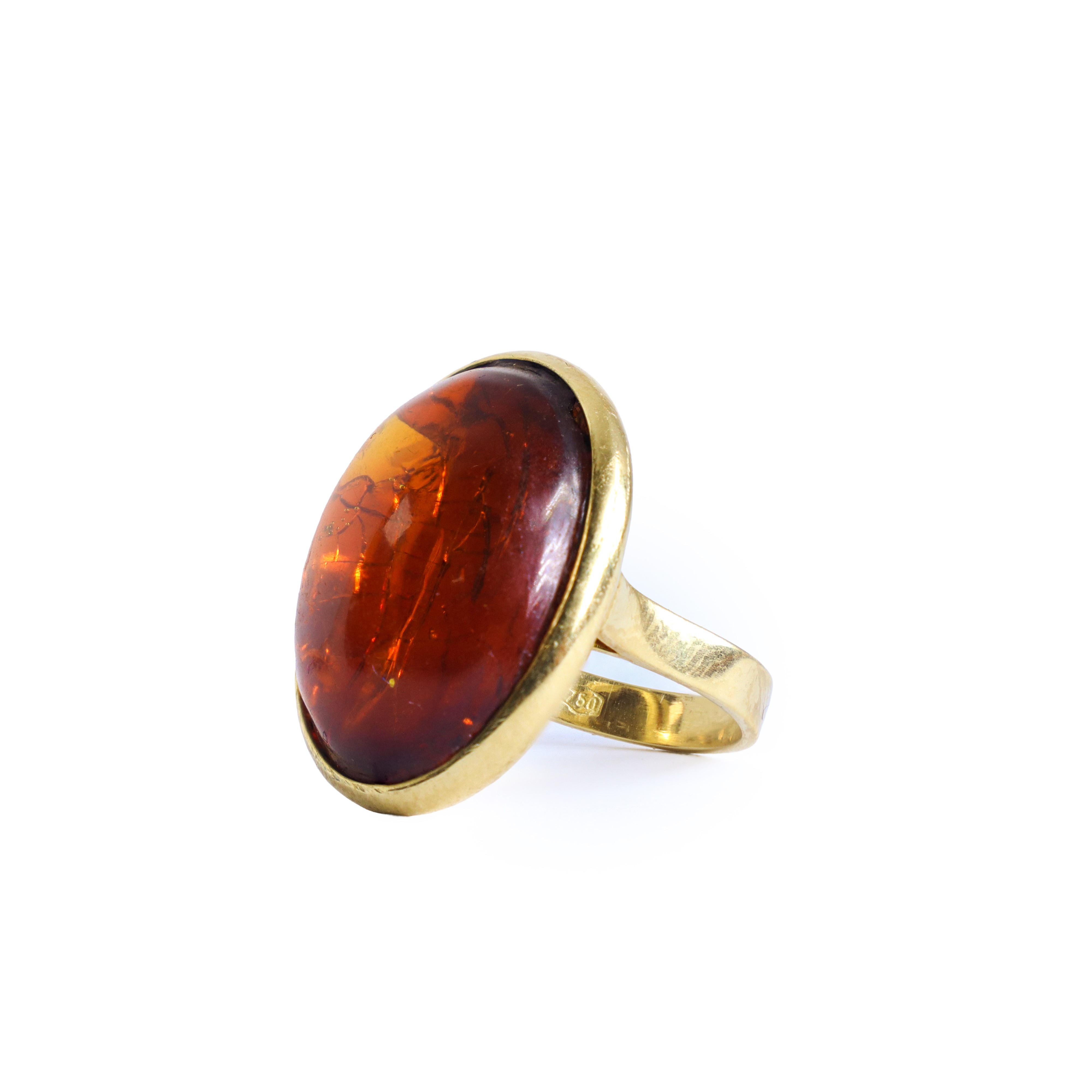 Anello in oro giallo 750 con ambra, misura 11,5