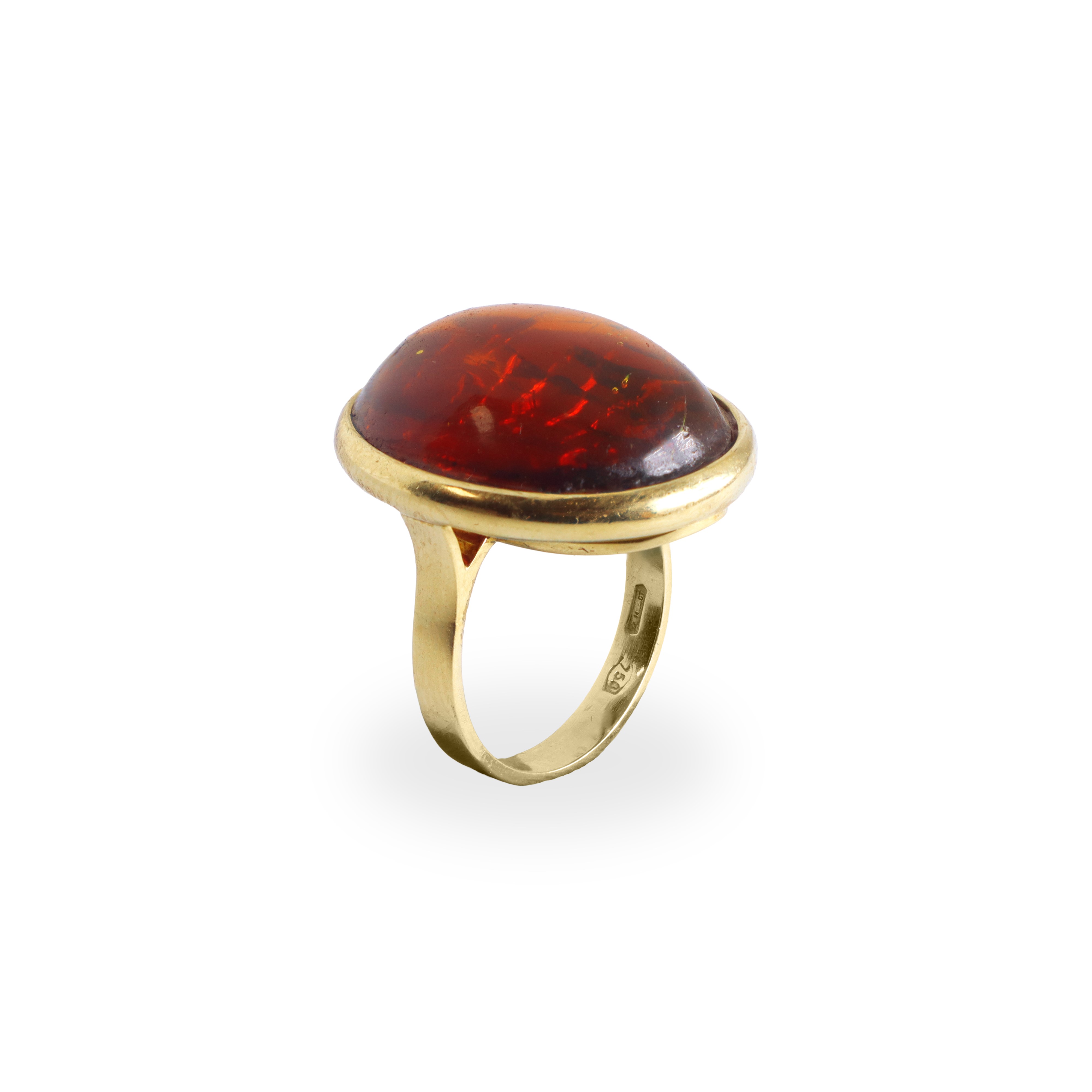 Anello in oro giallo 750 con ambra, misura 11,5