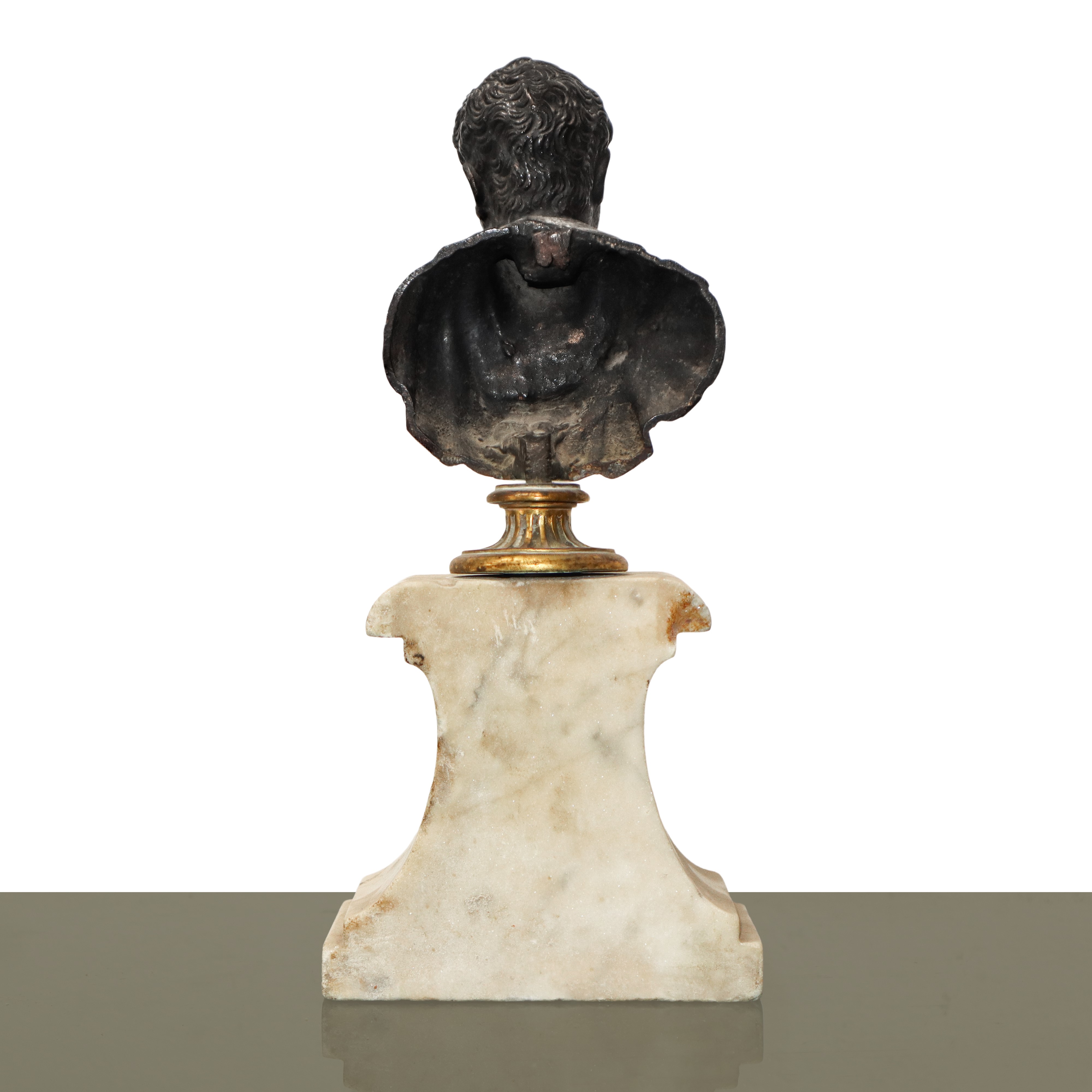 Personaggio romano, scultura in bronzo a cera persa su base in marmo, XVIII secolo