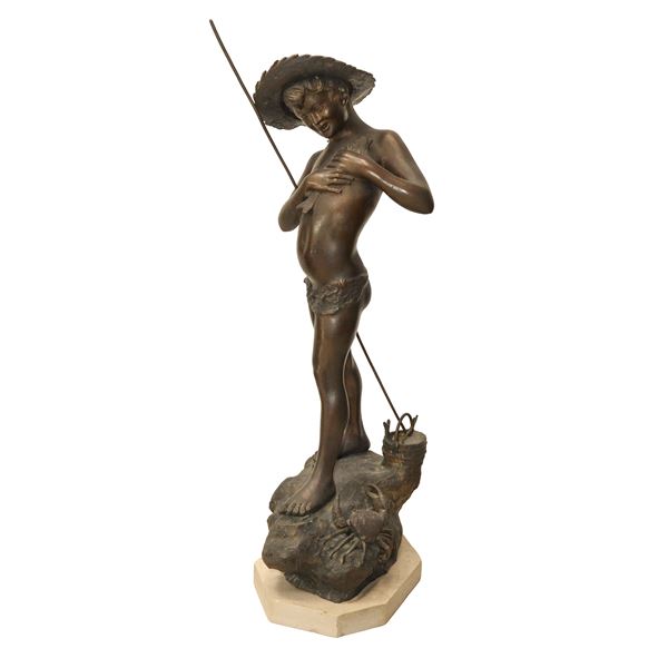 Gianni Varlese - Fisherman, bronze sculpture on a marble base