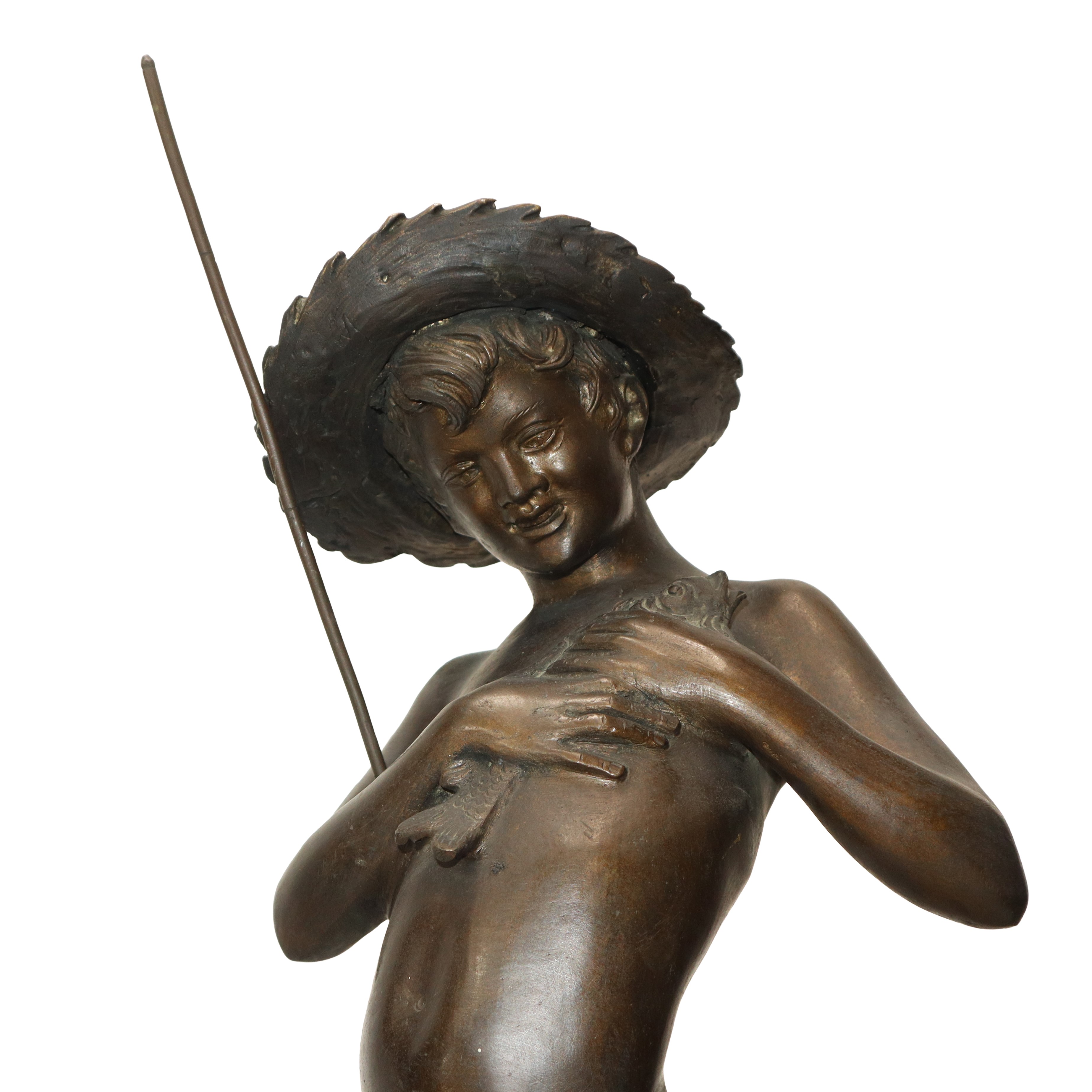 Gianni Varlese - Pescatorello, scultura in bronzo su base in marmo, h 74 cm