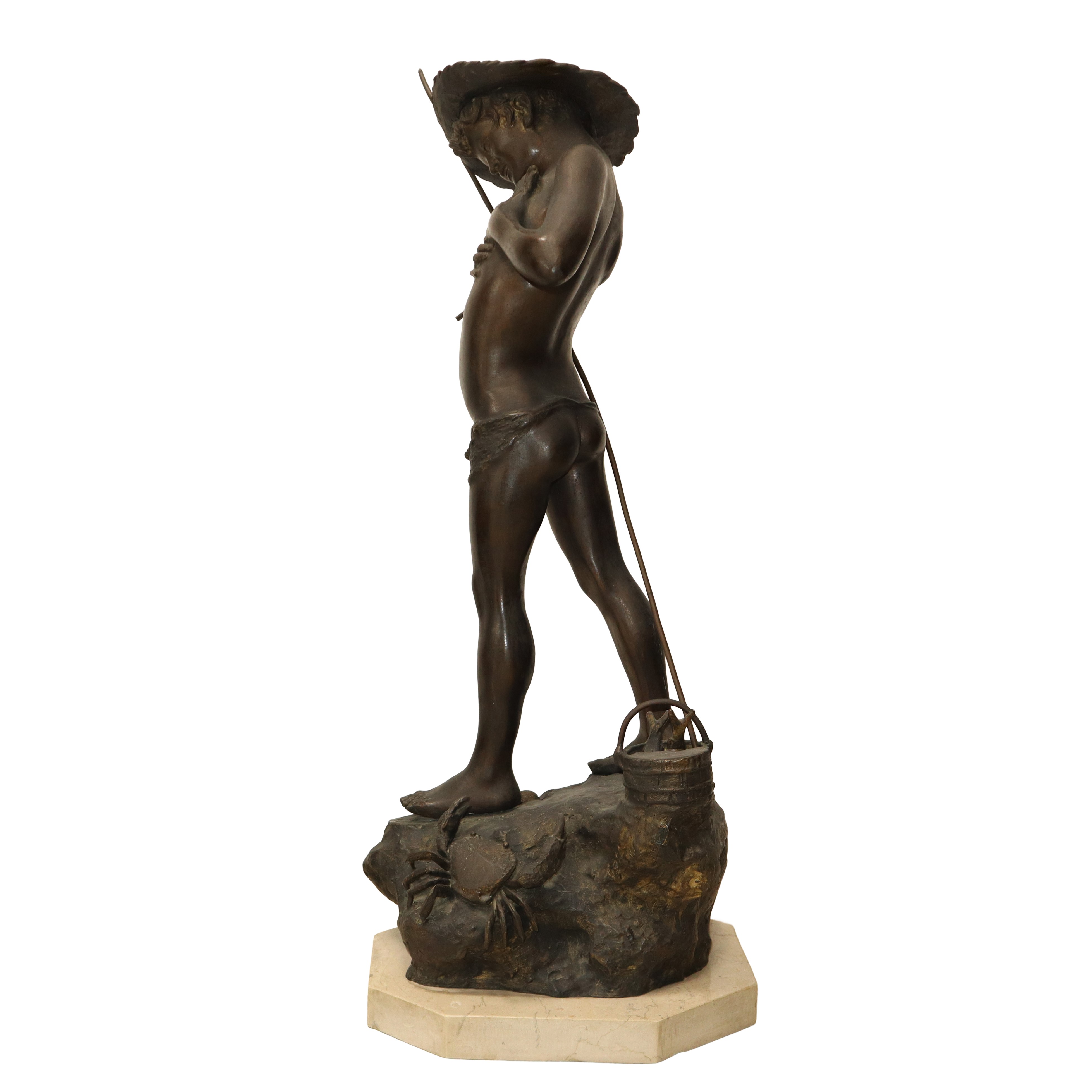 Gianni Varlese - Pescatorello, scultura in bronzo su base in marmo, h 74 cm