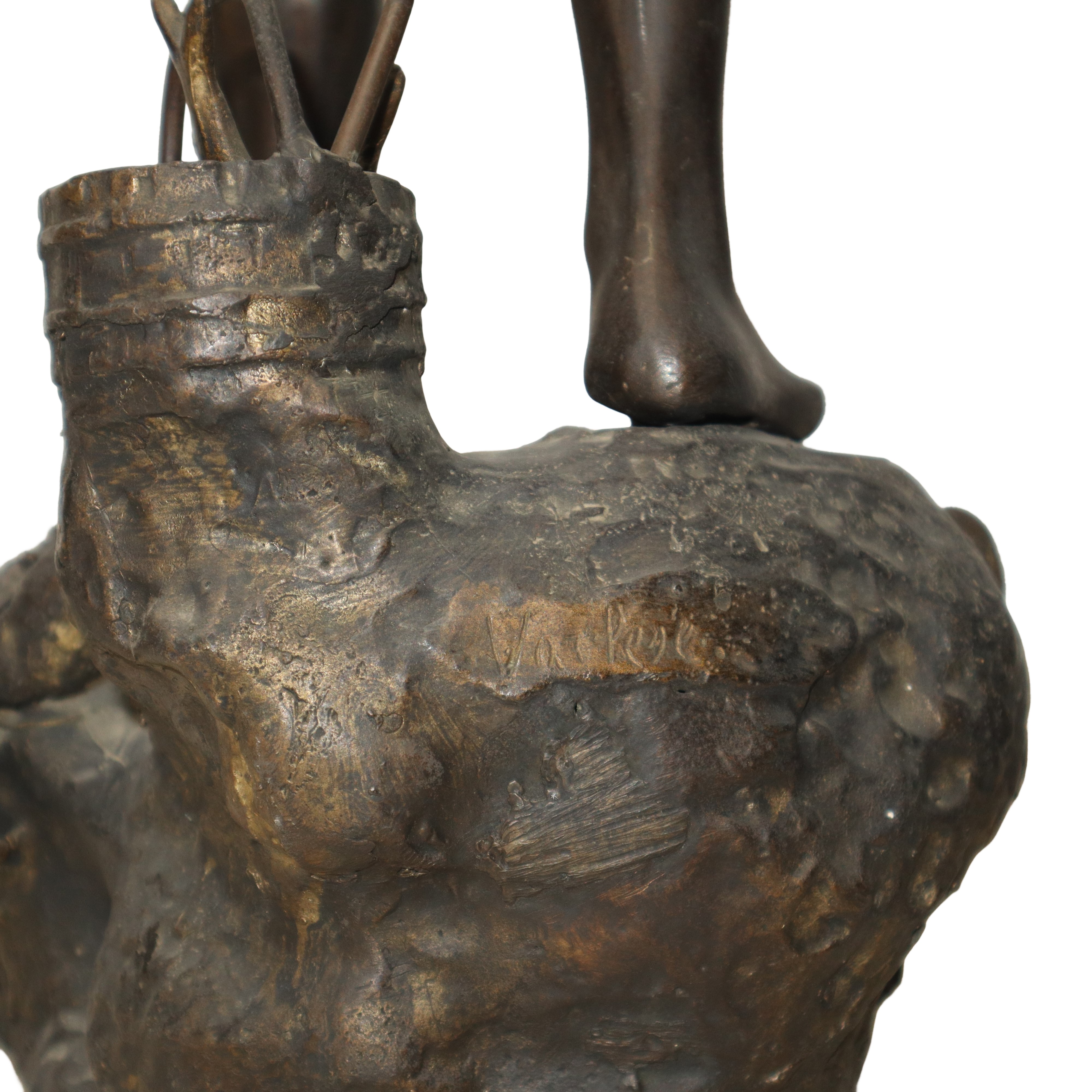 Gianni Varlese - Pescatorello, scultura in bronzo su base in marmo, h 74 cm