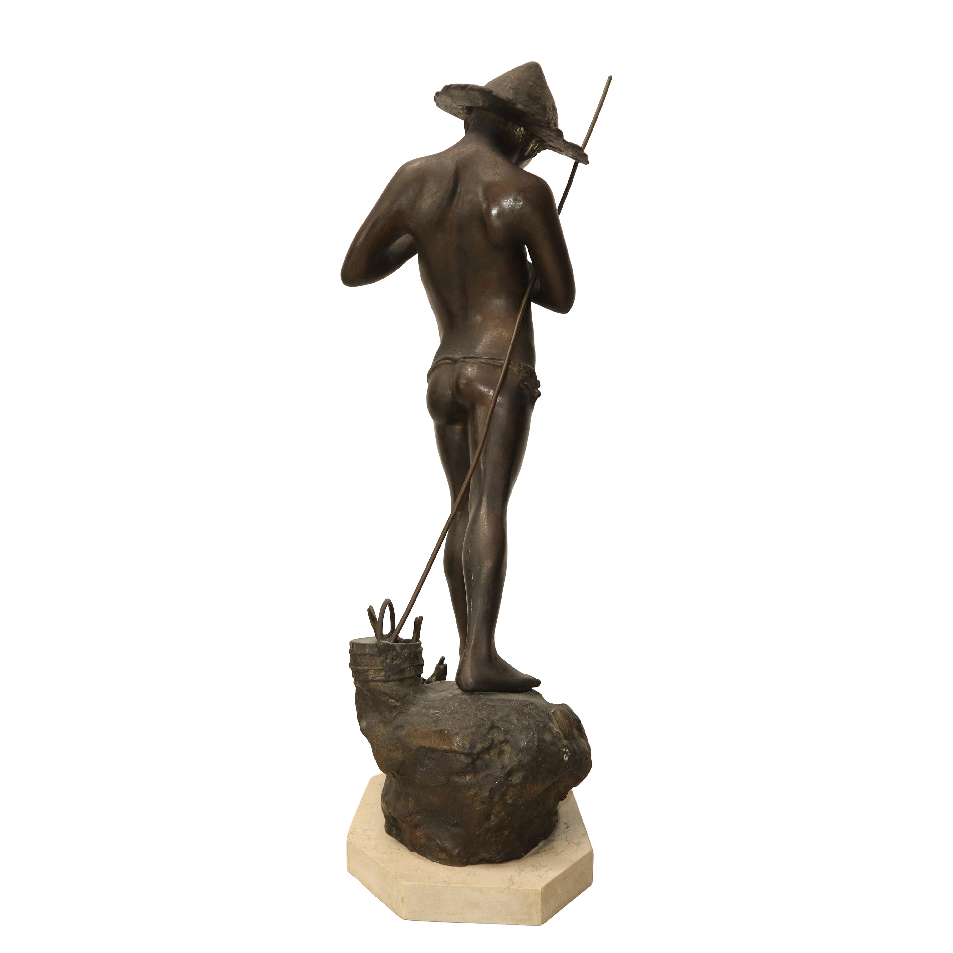 Gianni Varlese - Pescatorello, scultura in bronzo su base in marmo, h 74 cm
