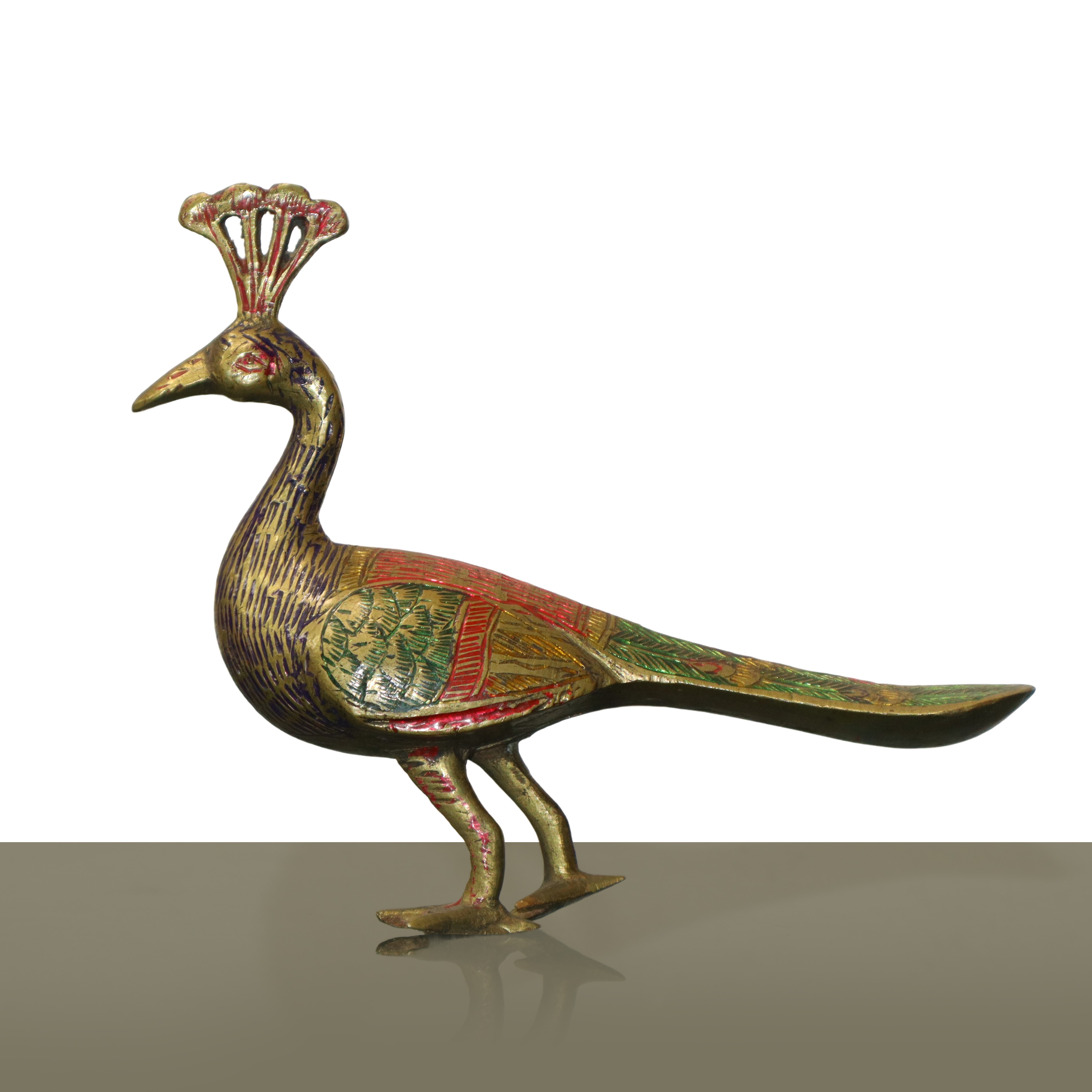 Coppia di pavoni decorati, ottone con smalti policromi