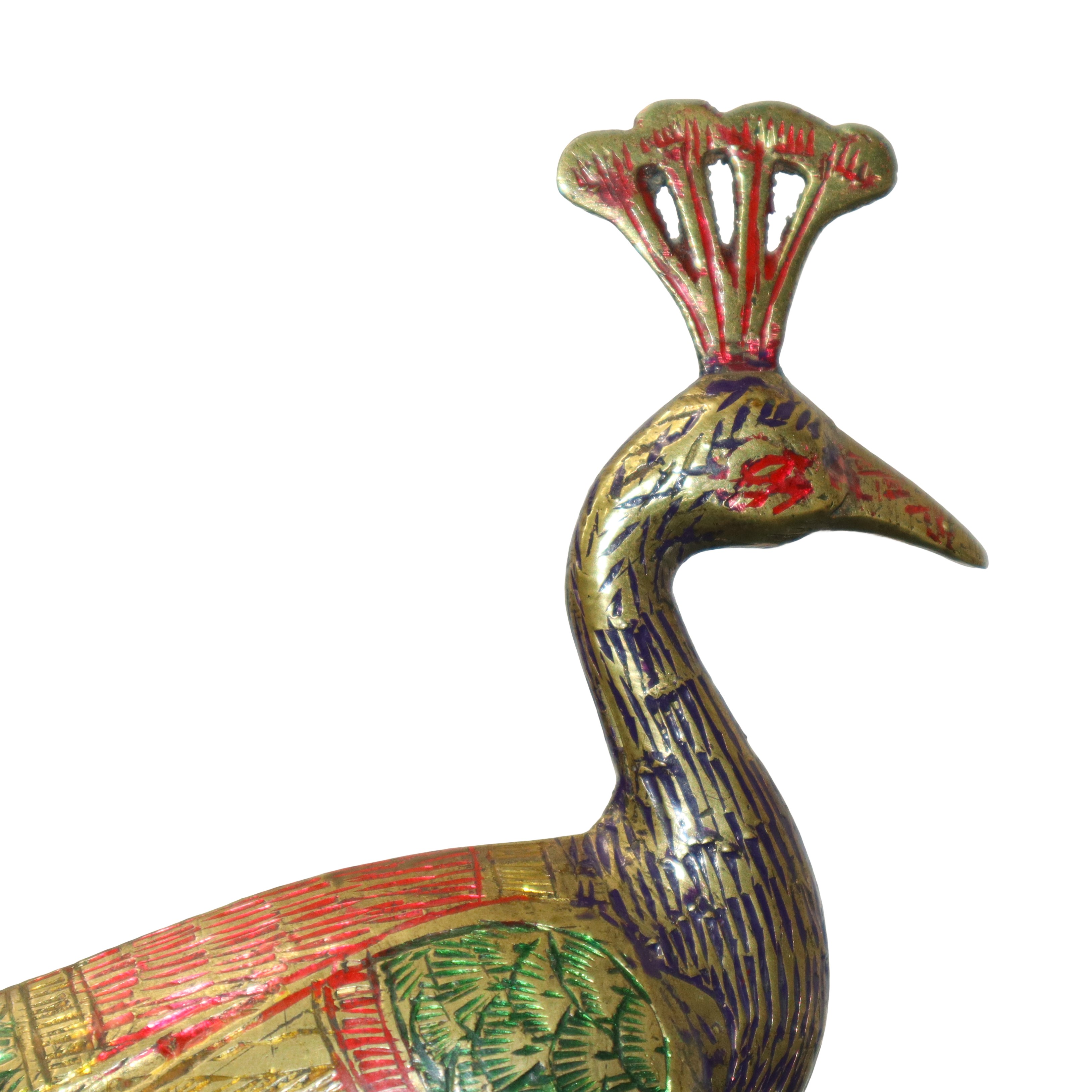 Coppia di pavoni decorati, ottone con smalti policromi