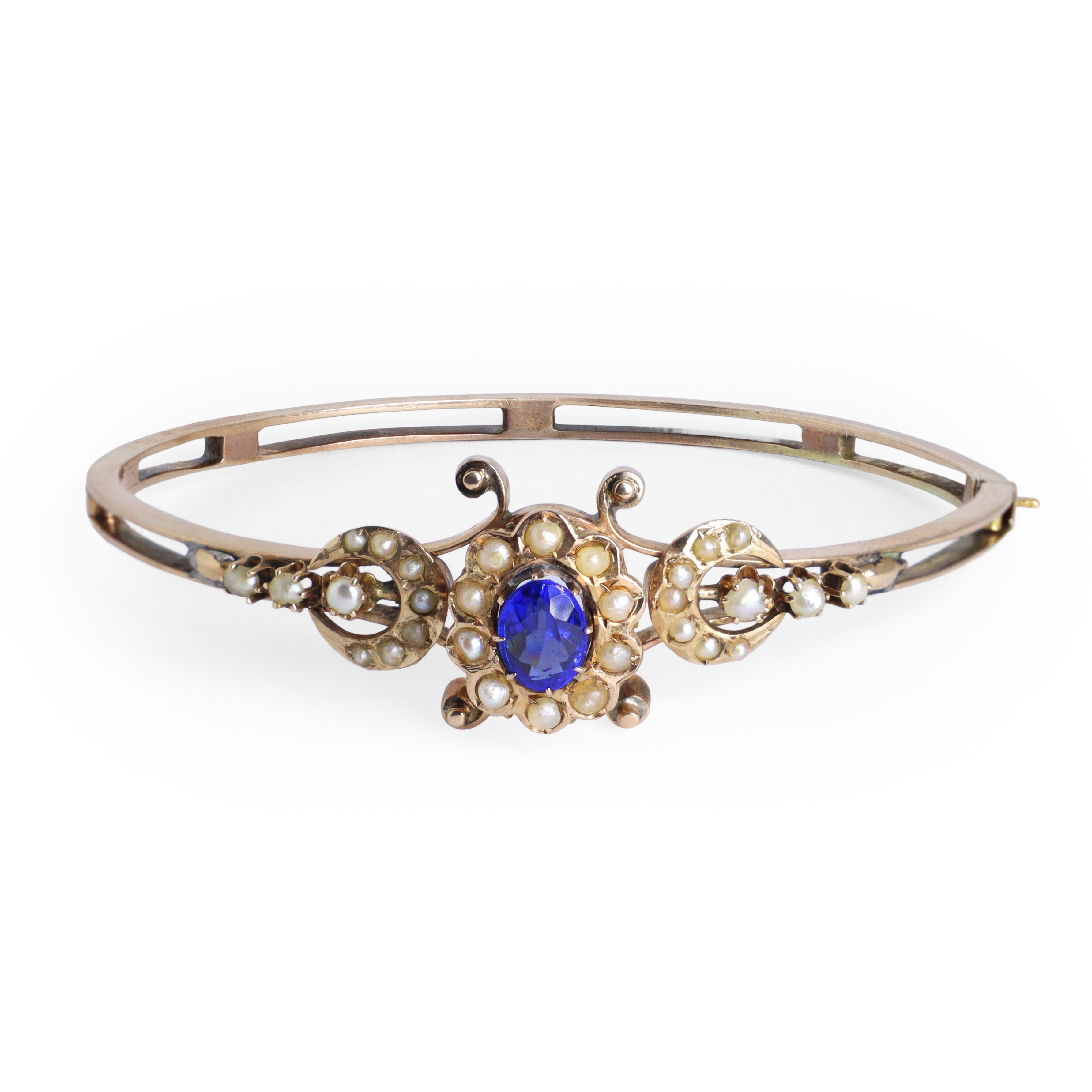 Bracciale in oro basso titolo con zaffiro e perline, peso 12 g