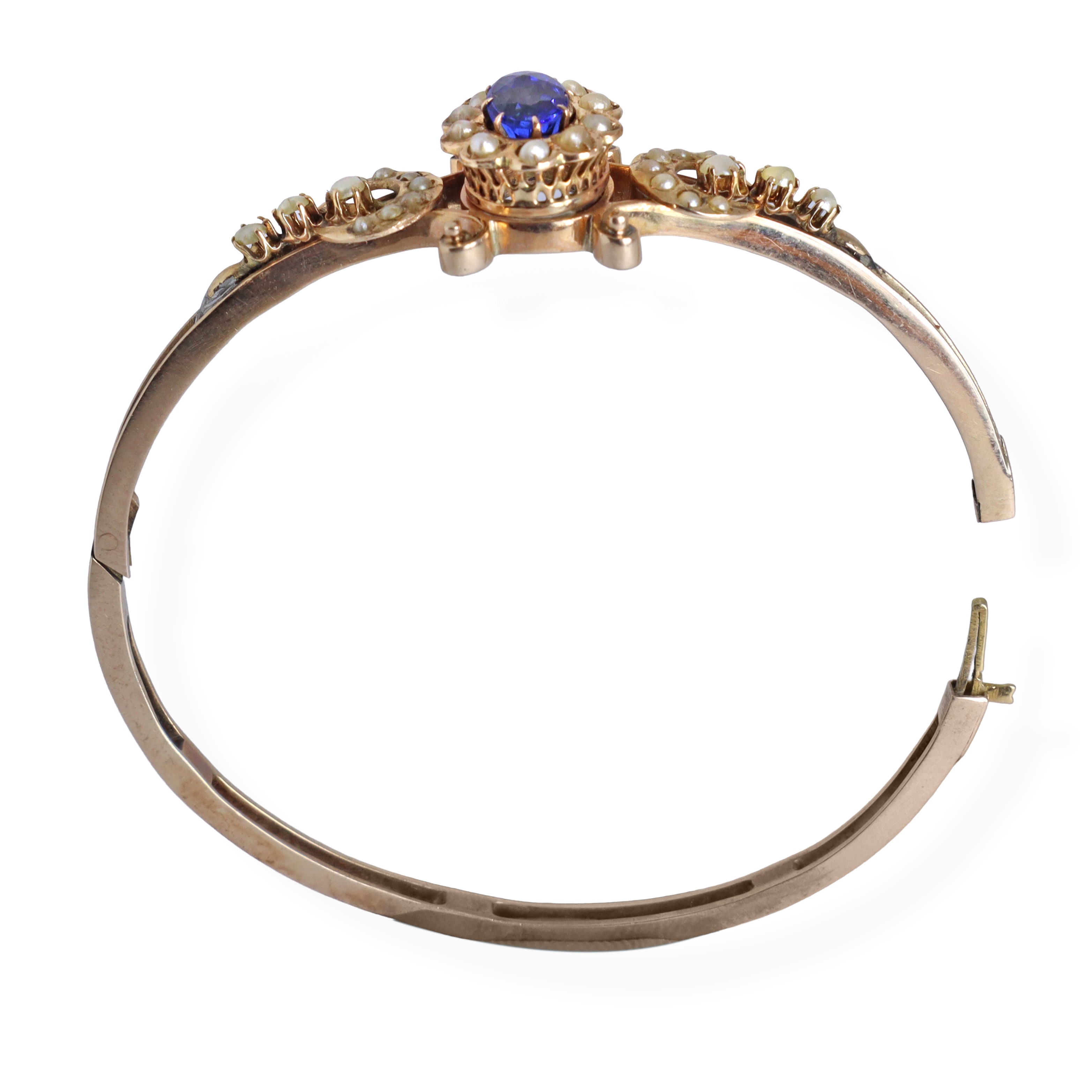 Bracciale in oro basso titolo con zaffiro e perline, peso 12 g