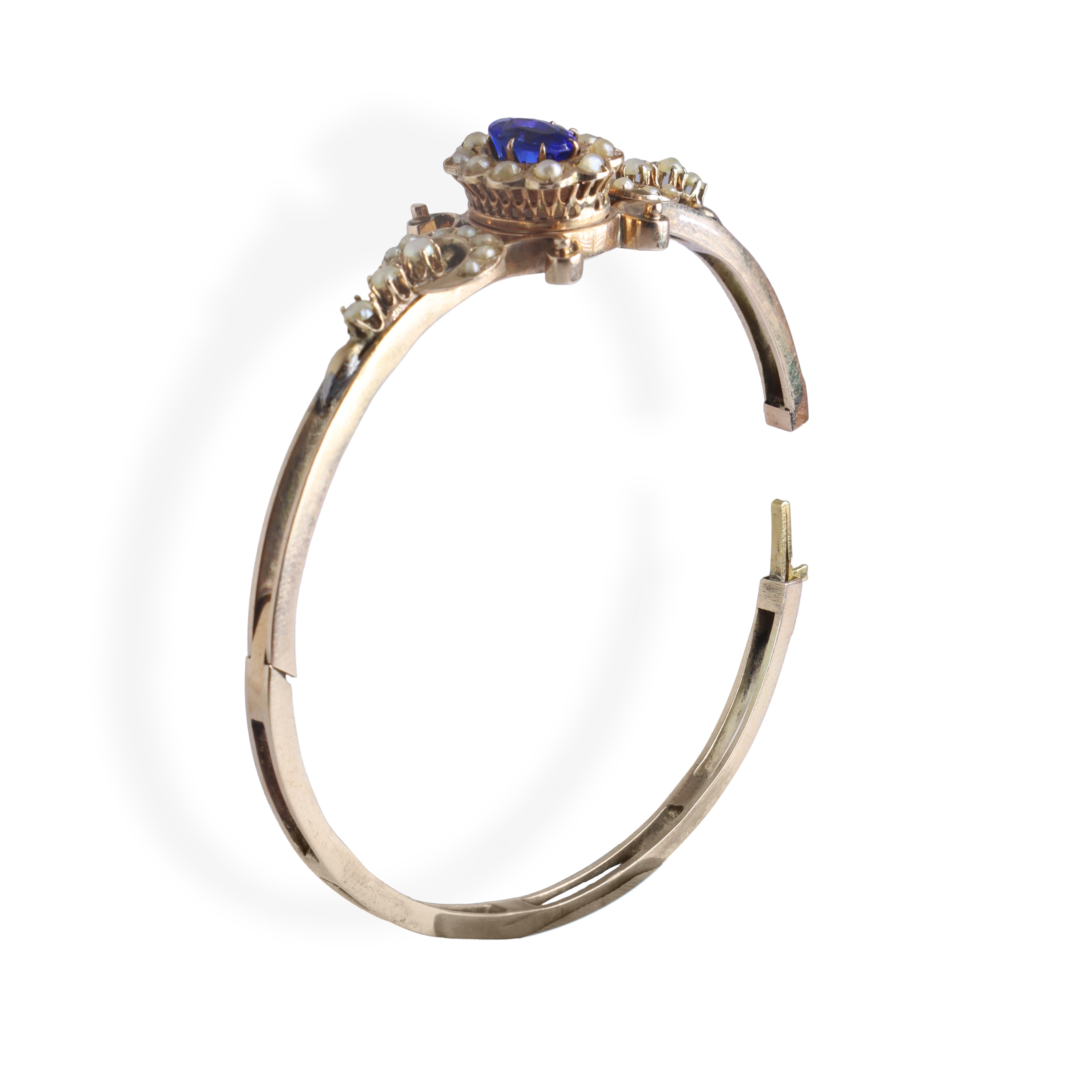 Bracciale in oro basso titolo con zaffiro e perline, peso 12 g