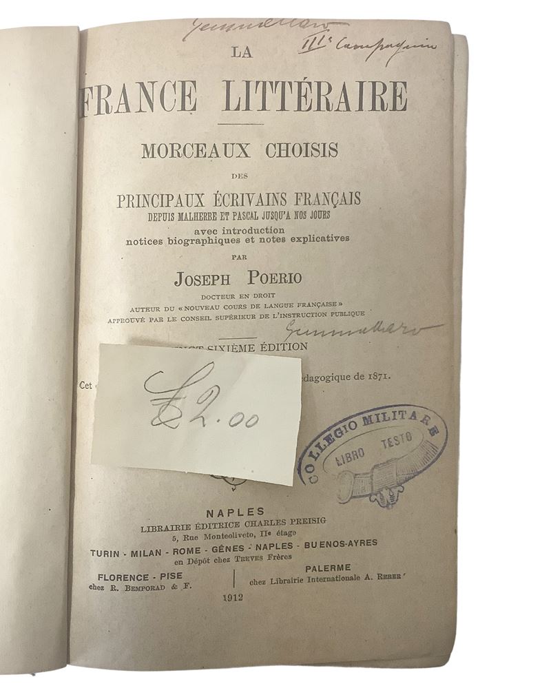 Joseph Poerio, La France Littéraire (Vingt-Sixième édition), 1912