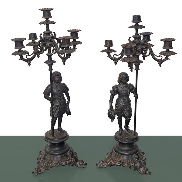 Pair of 5-light candelabra with candle holder at the base