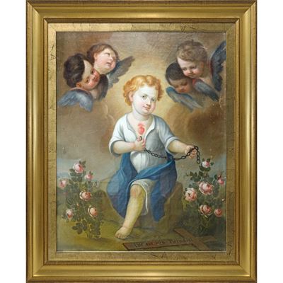 Gesù Bambino e il Sacro Cuore, olio su tela