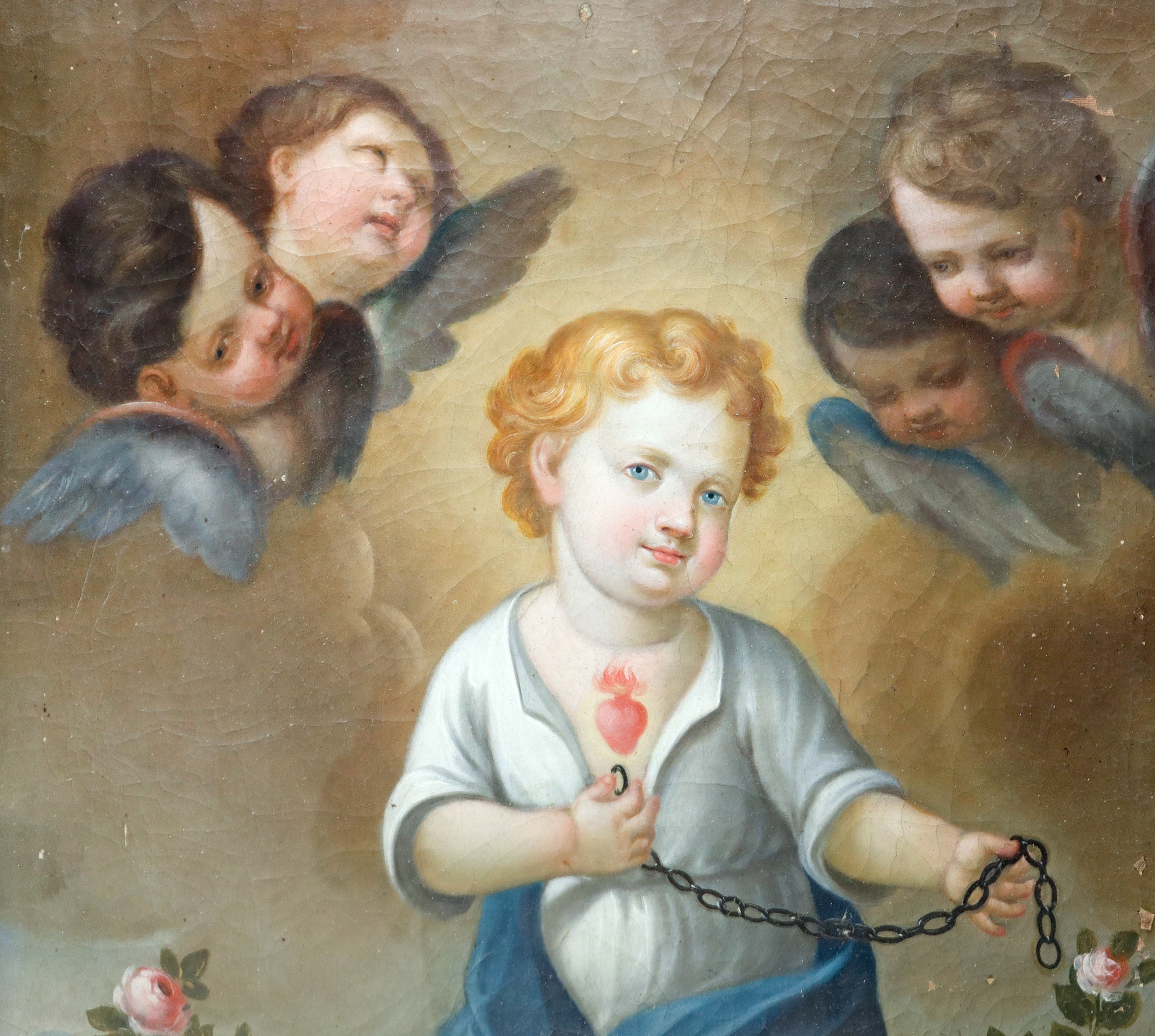 Gesù Bambino e il Sacro Cuore, olio su tela