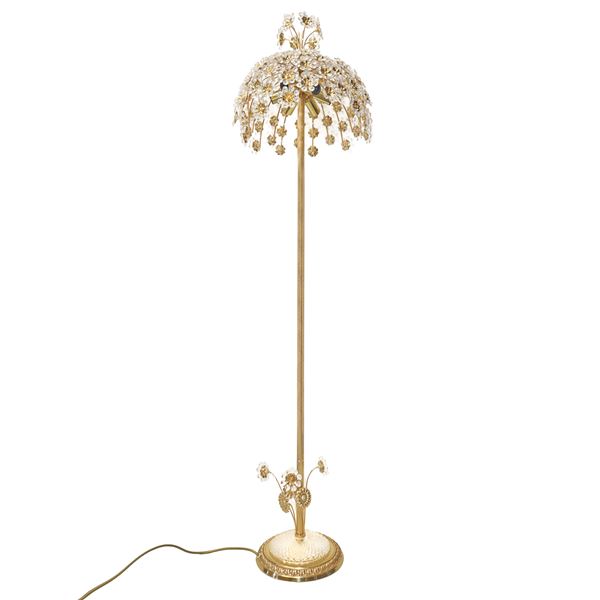 6-light floor lamp in gold metal and floral glass decorations