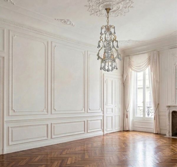 4-light metal chandelier with Murano glass drops