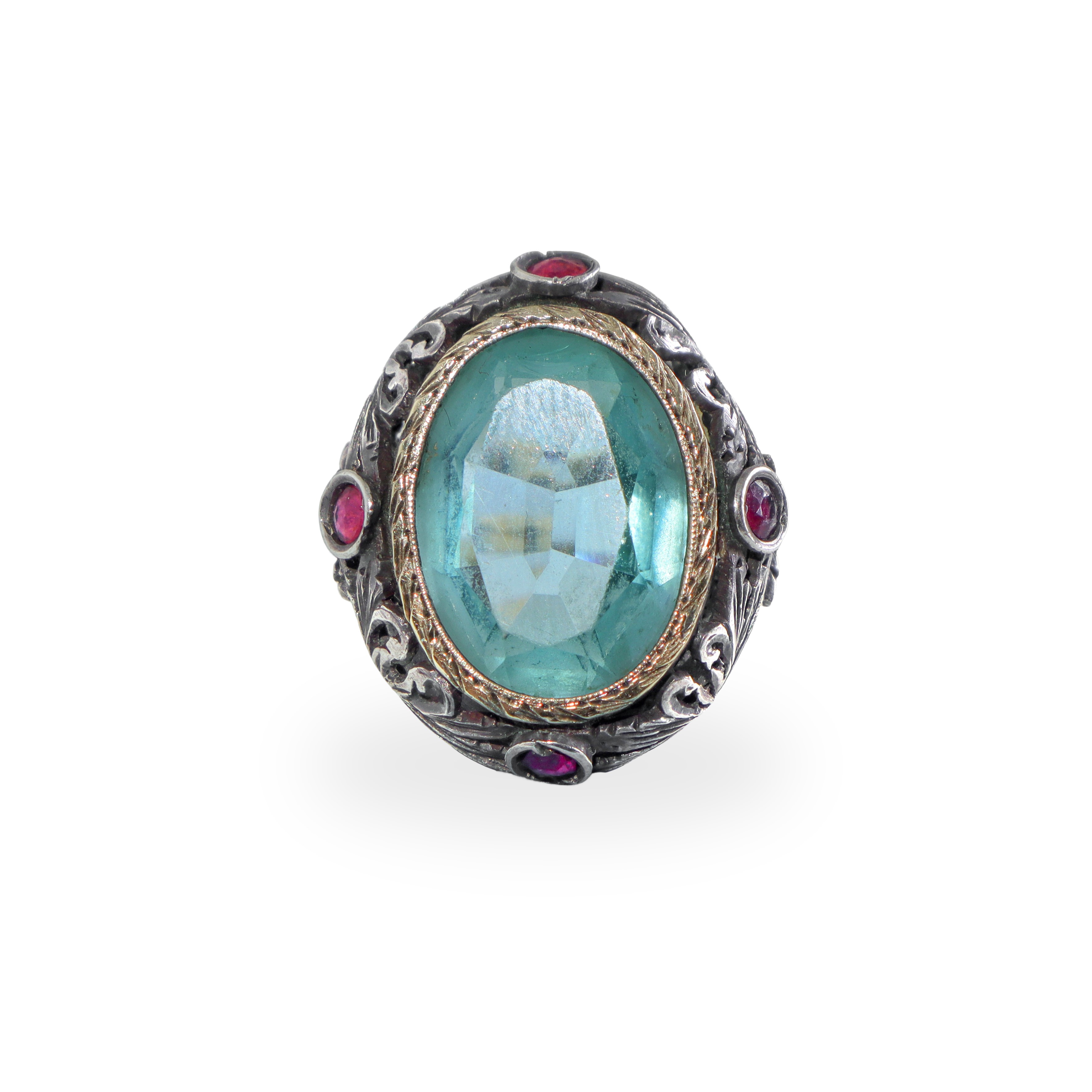 Anello in oro basso titolo bianco e giallo con pietra