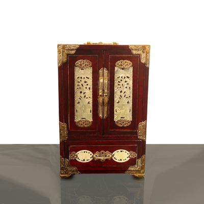 Scatola portagioie orientale, contenitore in legno (h 31,5 cm)