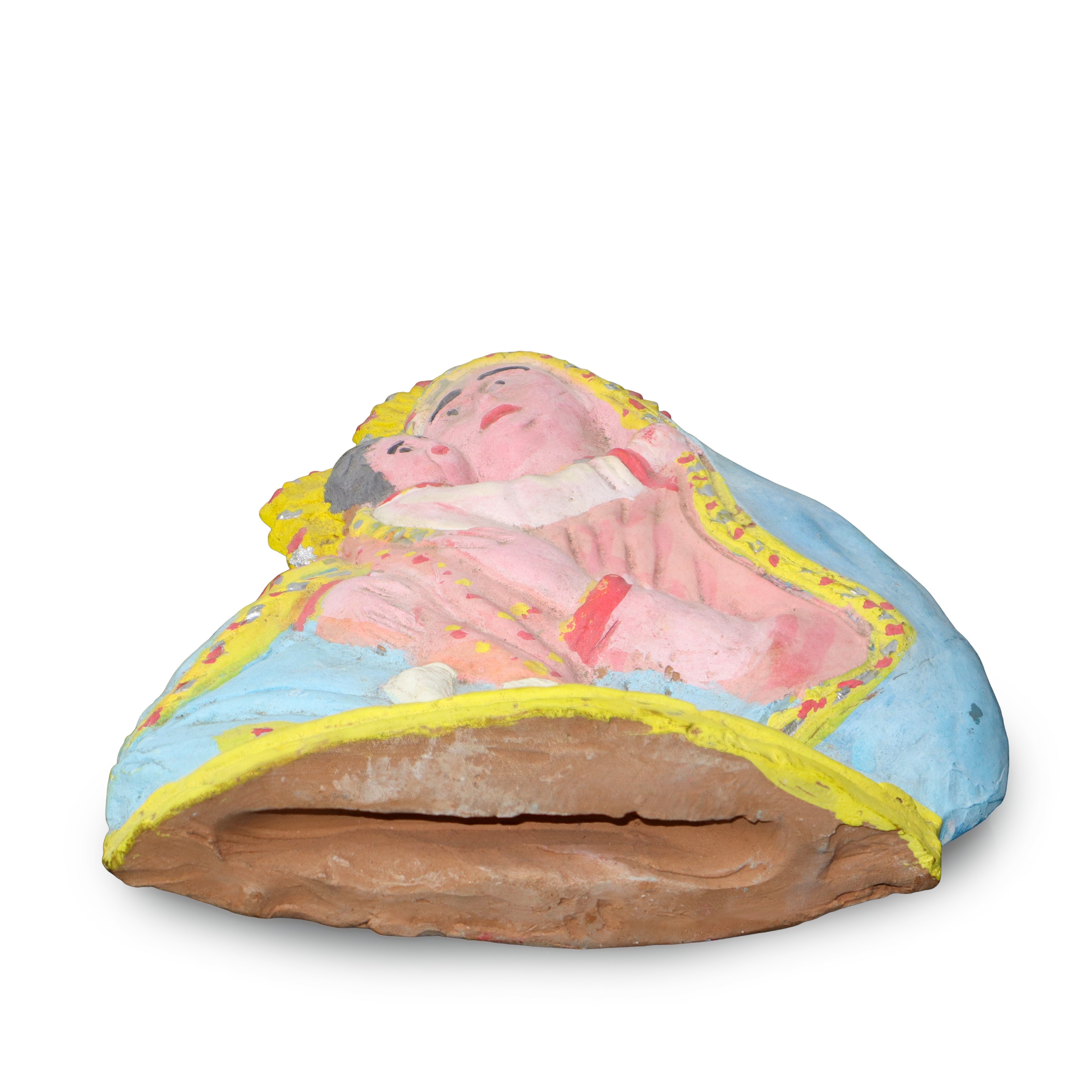 Scultura Popolare in Gesso Policromo Raffigurante Madonna con Bambino