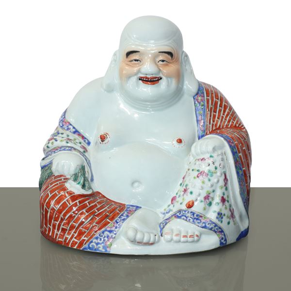 Polychrome Chinese porcelain Buddha