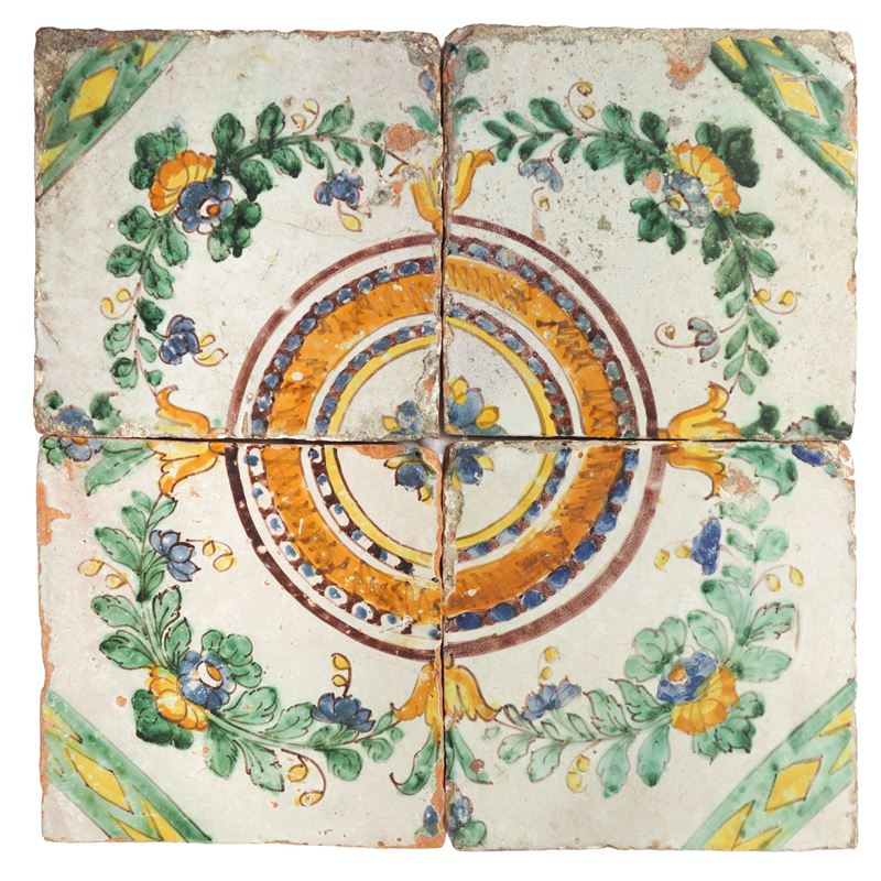 N°4 Piastrelle in Ceramica Siciliana policroma