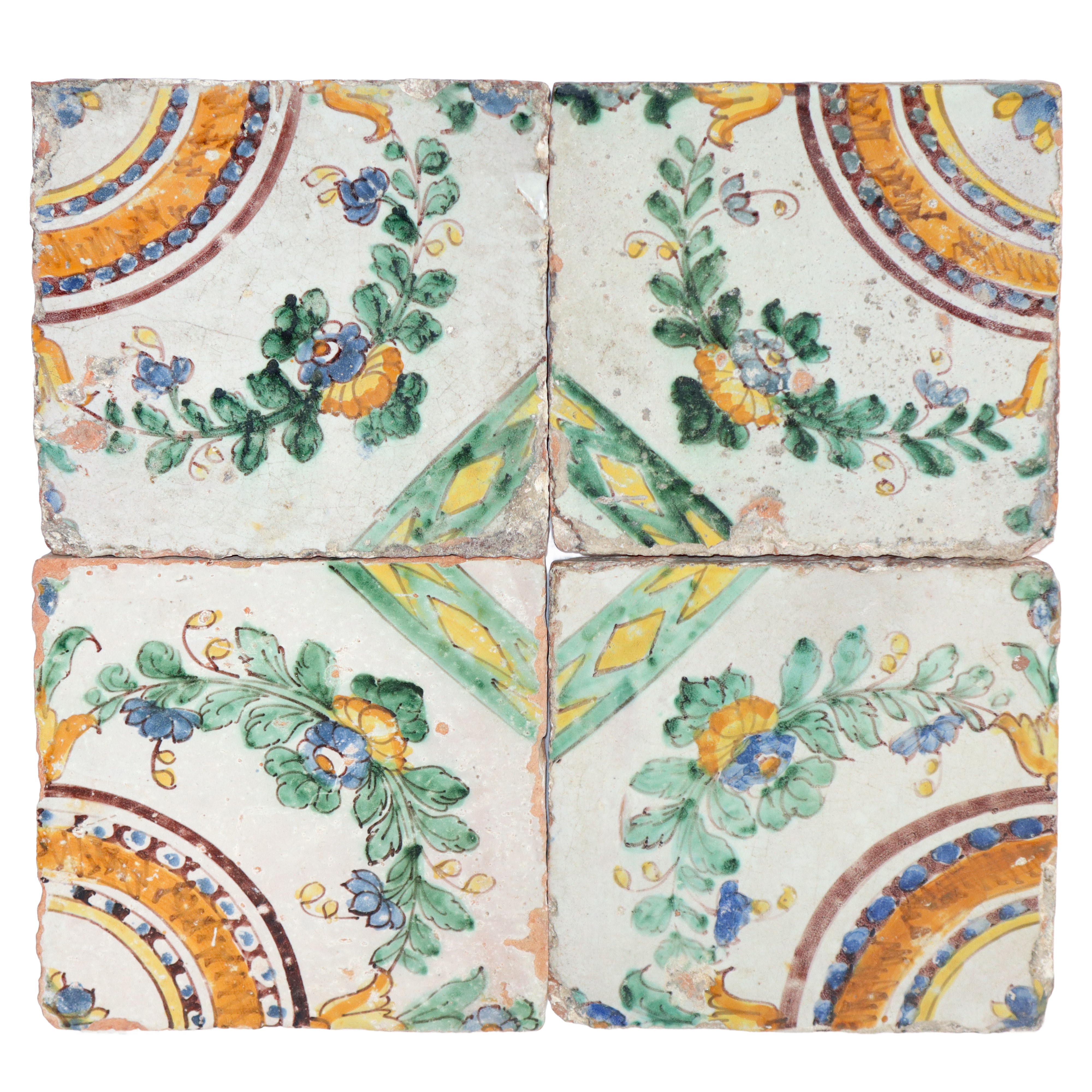 N°4 Piastrelle in Ceramica Siciliana policroma